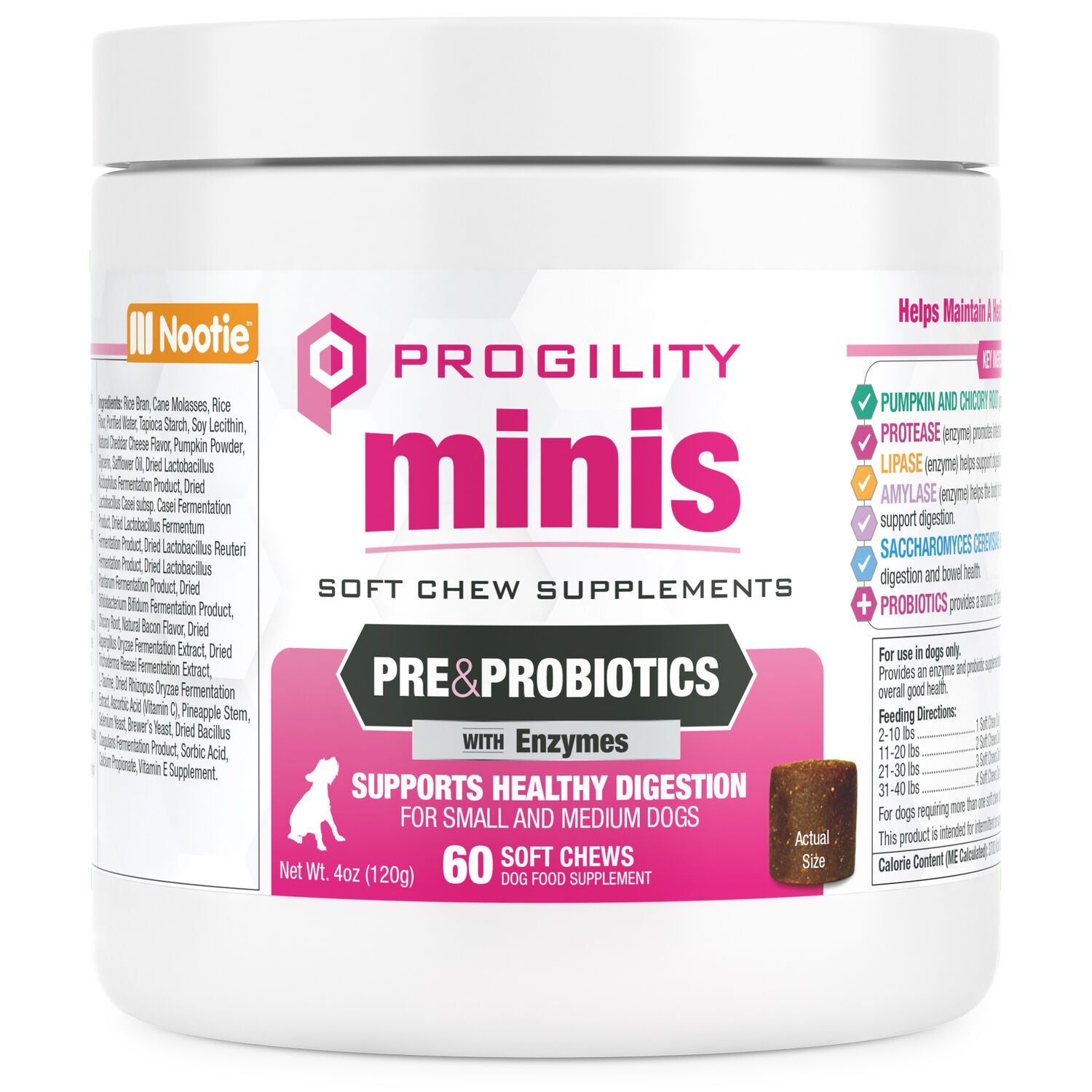 Progility Minis Pre & Probiotics Soft Chew Dog Supplements For Small To Medium Sized Dogs, 60Ct