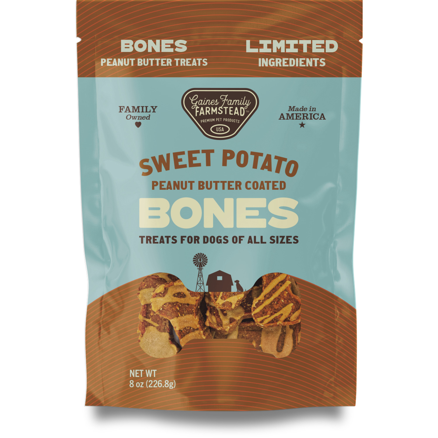Gaines Family Farmstead Sweet Potato Bones With Peanut Butter Coating Dog Treats, 8-Oz Bag