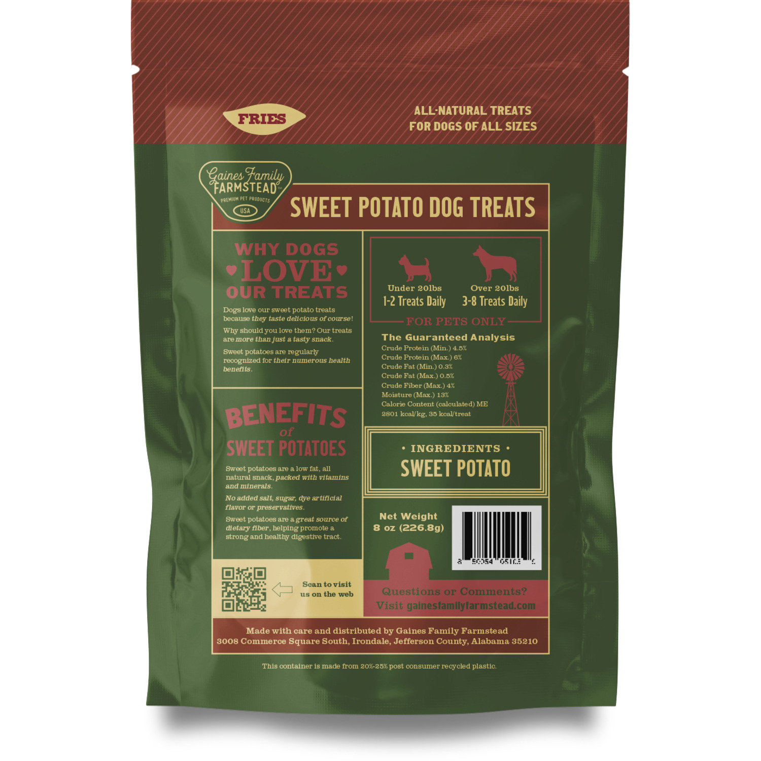 Gaines Family Farmstead Jumbo Sweet Potato Fries Dog Treats, 8-Oz
