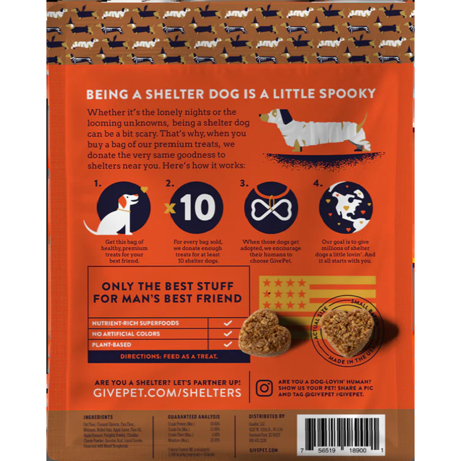 Givepet Love Bites Halloween Soft & Chewy Dog Treats, Apple, Pumpkin & Cheddar Flavor, 6-Oz Bag