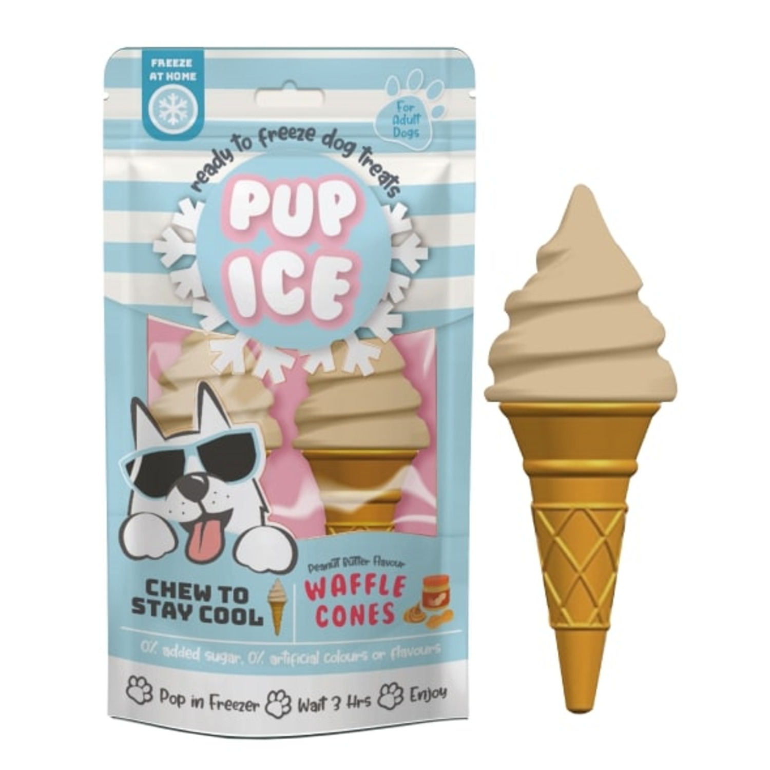 Pup Ice Ready To Freeze At Home Chew Dog Treats, Waffle Cone & Peanut Butter - 2-Pk