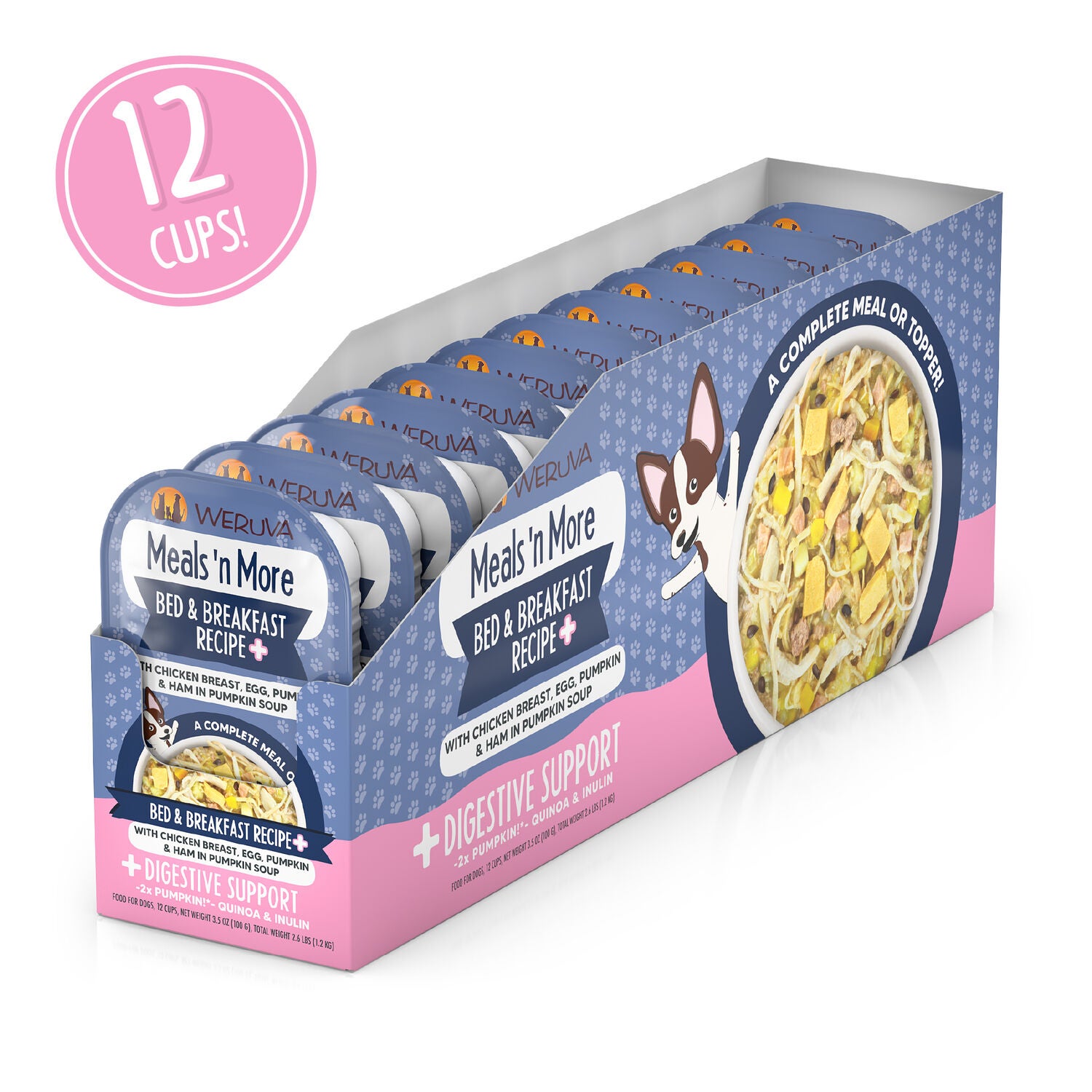 Weruva Meals 'N More Bed & Breakfast Plus Digestive Support Wet Dog Food & Food Topper, 3.5-Oz Pack Of 12