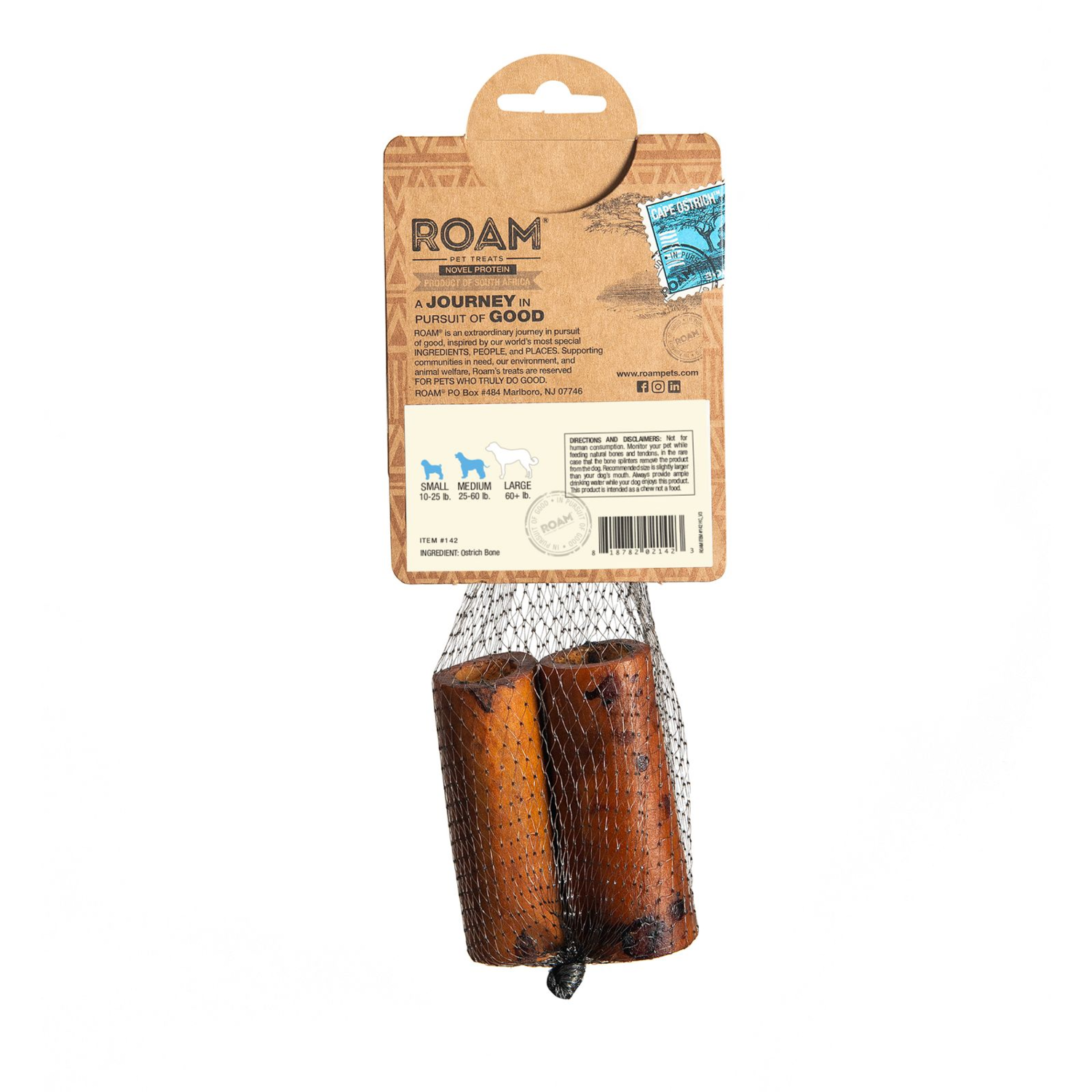 Roam Long Lasting Smoked Ostrich Marrow Bone Dog Treat, Xl