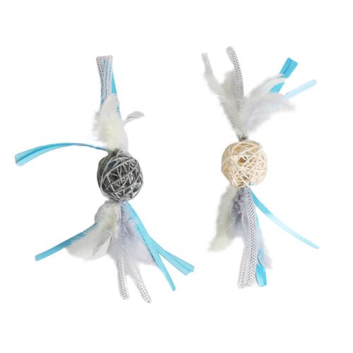 Galaxy Far Away 2 Pc Wicker Ball With Feather Cat Toy