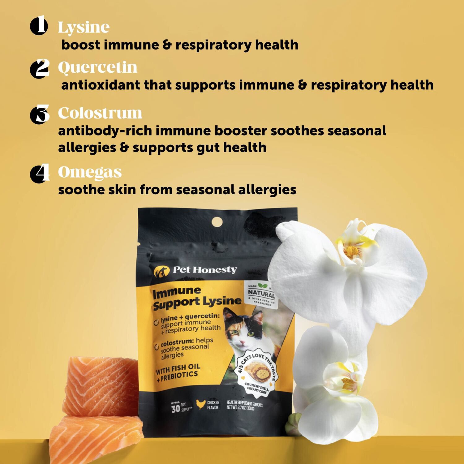 Pet Honesty Dual Texture Chicken Flavored Immune Support Lysine &ndash; Allergy Relief Chew Cat Supplement, 3.7-Oz Pouch
