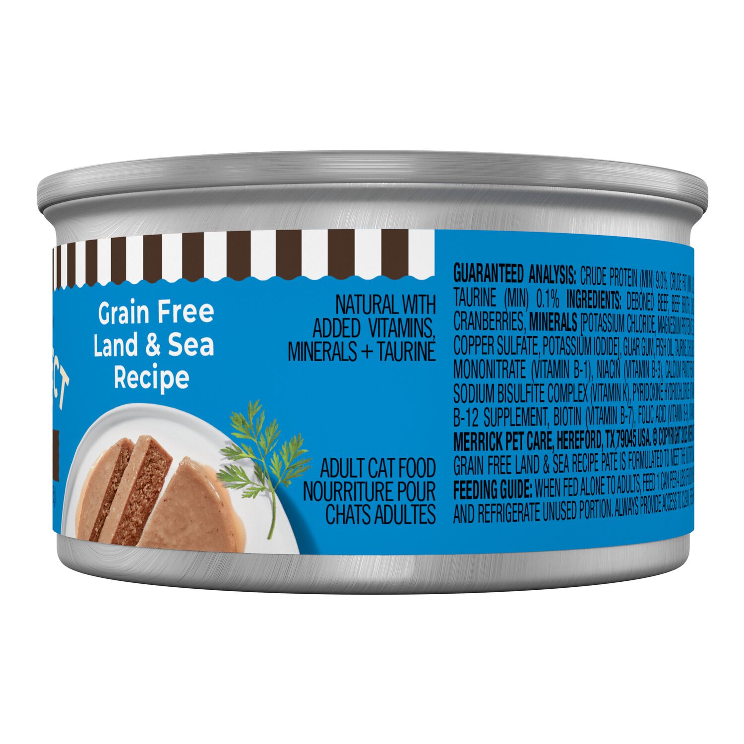 Merrick Purrfect Bistro Grain-Free Premium Soft Pate Adult Wet Cat Food, Surfin&rsquo; And Turfin&rsquo; Recipe - 3-Oz. Can - Case Of 24