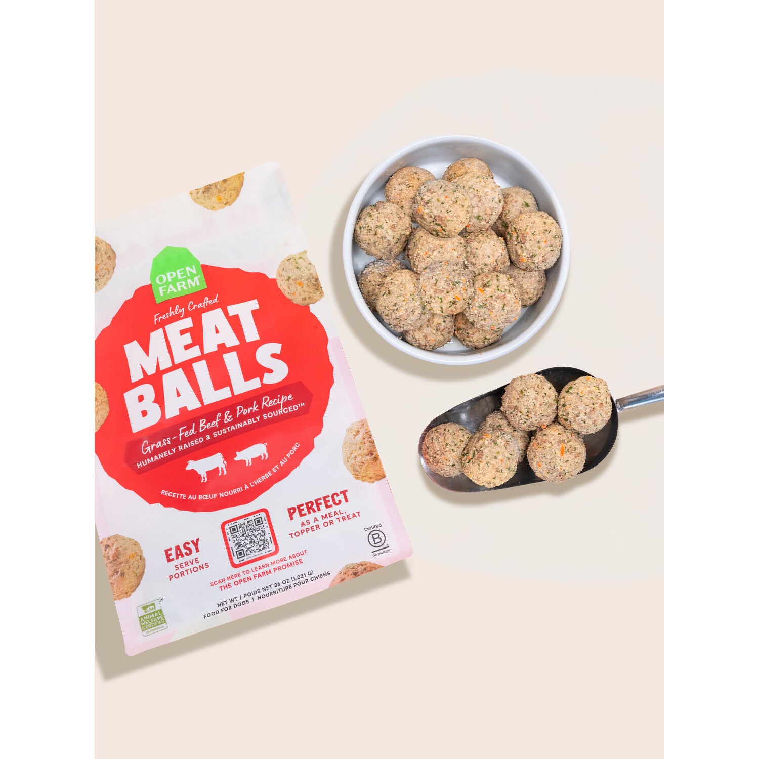 Open Farm Freshly Crafted Meatballs Frozen Dog Food- Grass-Fed Beef & Pork Recipe