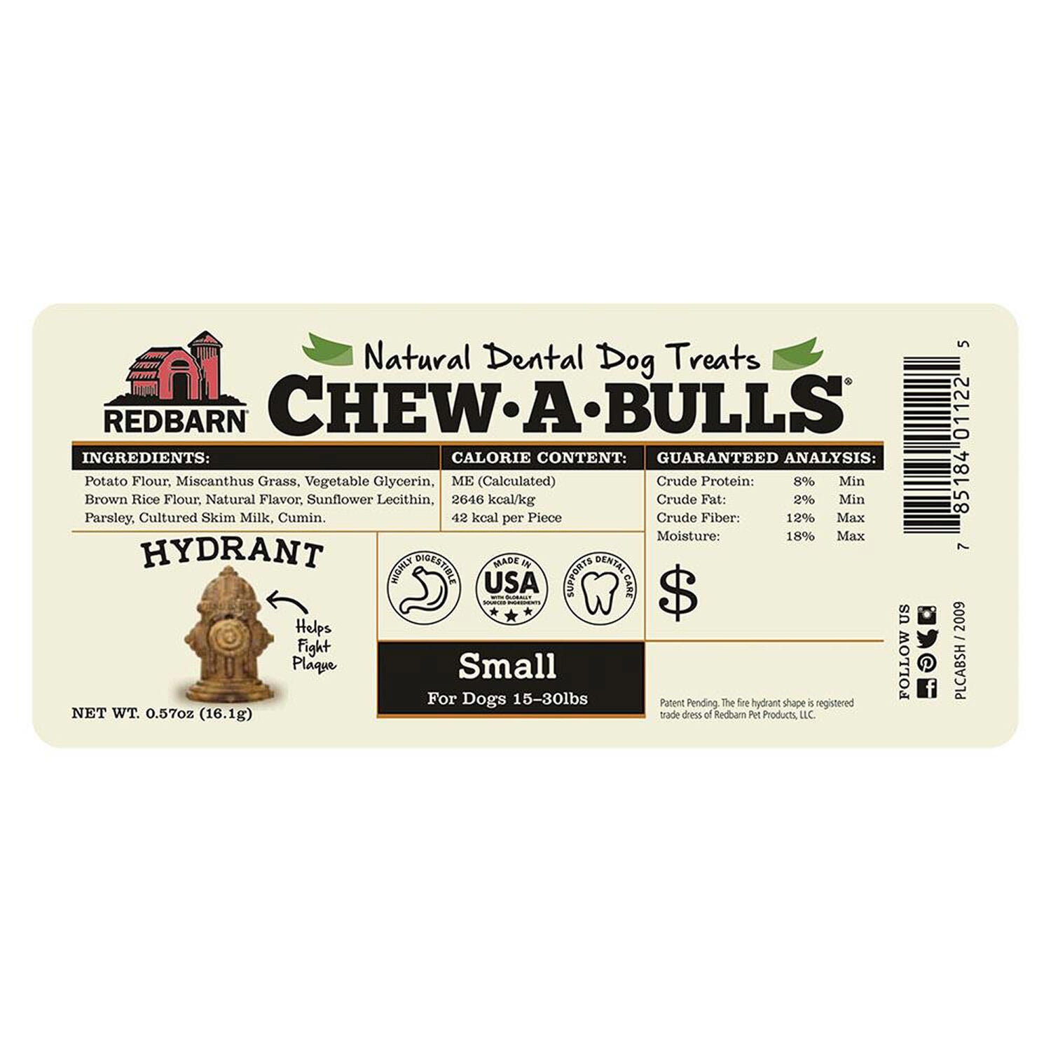 Redbarn Chew-A-Bulls Hydrant Dental Dog Treat, Large