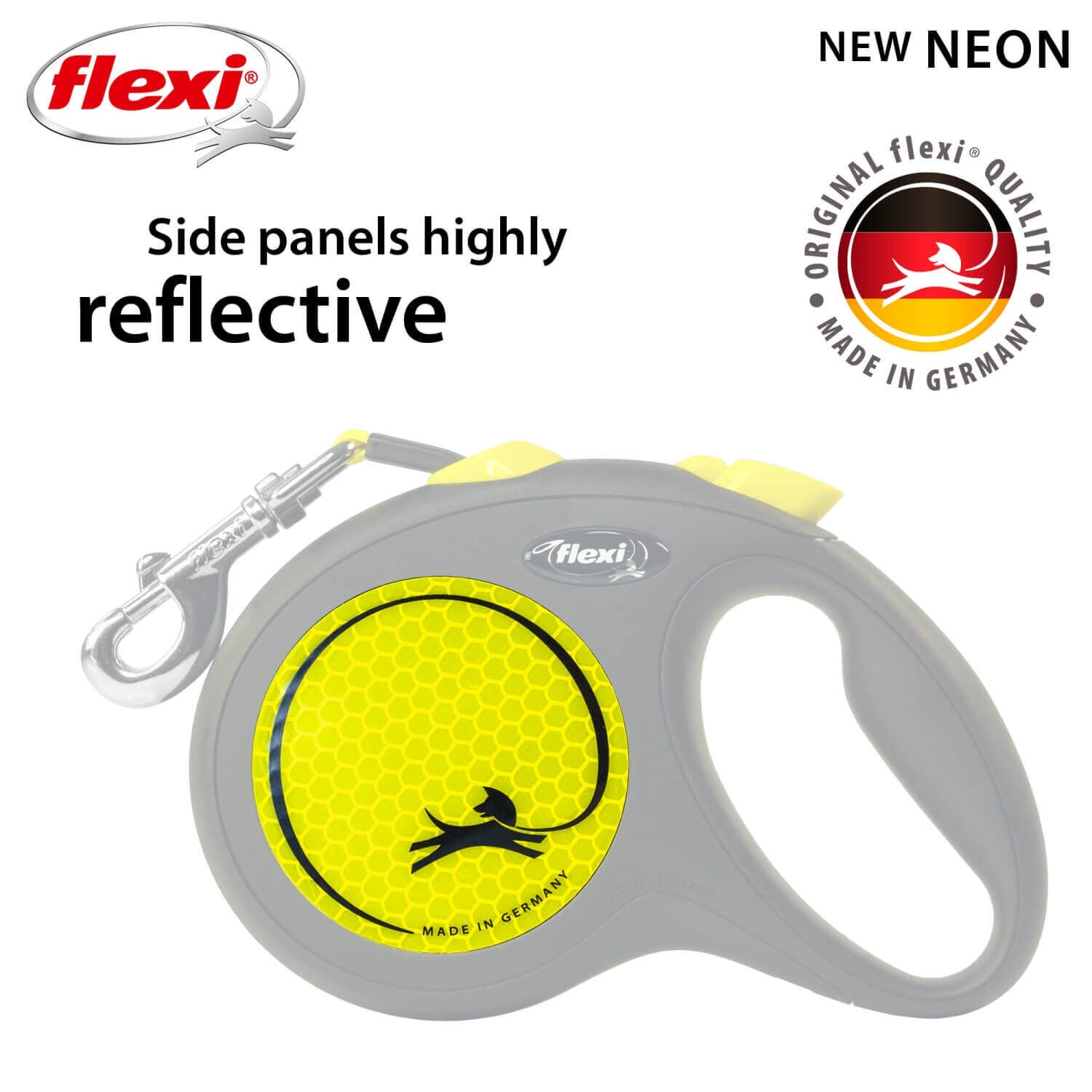 Flexi New Neon Reflective Retractable Tape Dog Leash, 16 Ft
