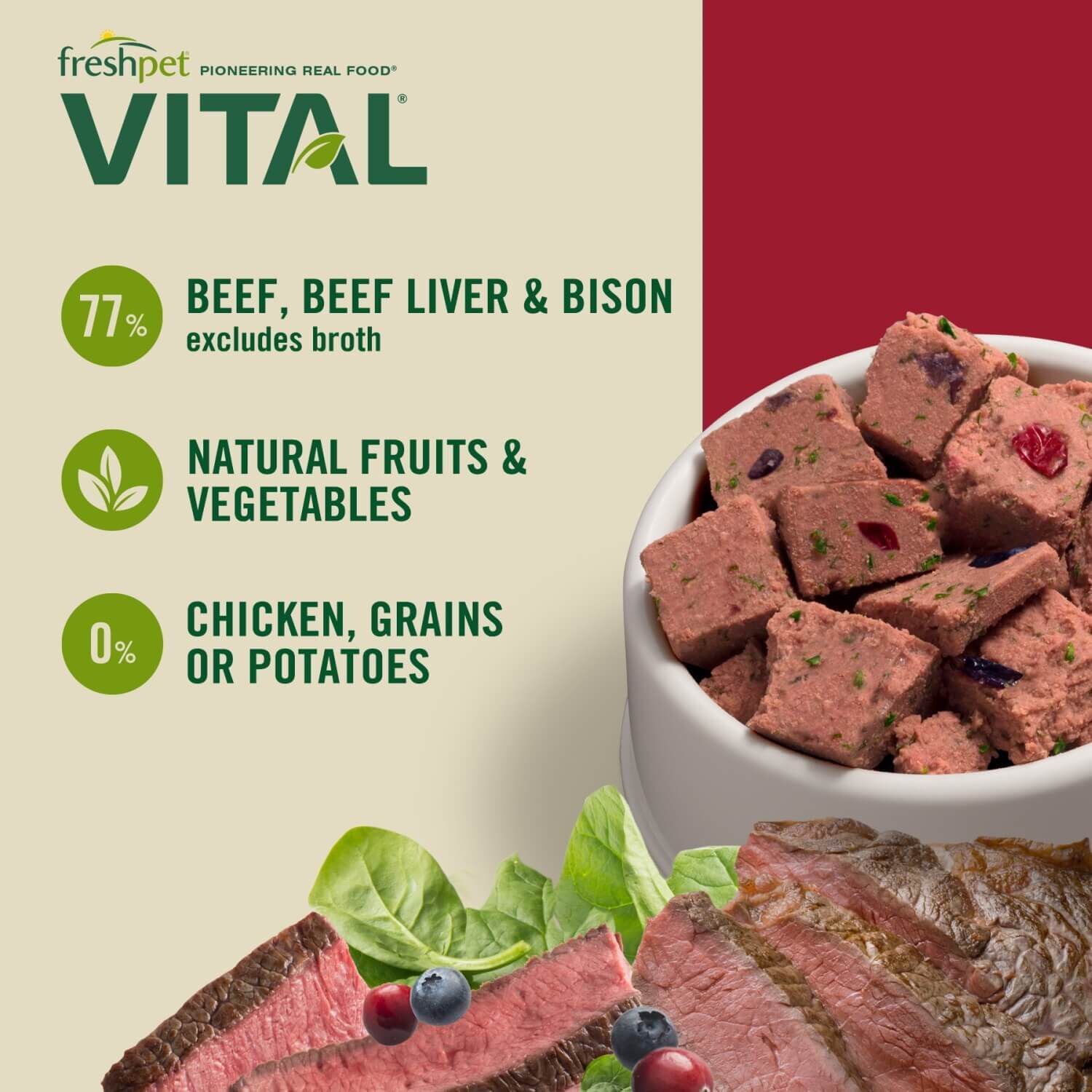 Freshpet Vital Grain Free Fresh Dog Food Beef Bison Roll Recipe 1lb Pet Supermarket