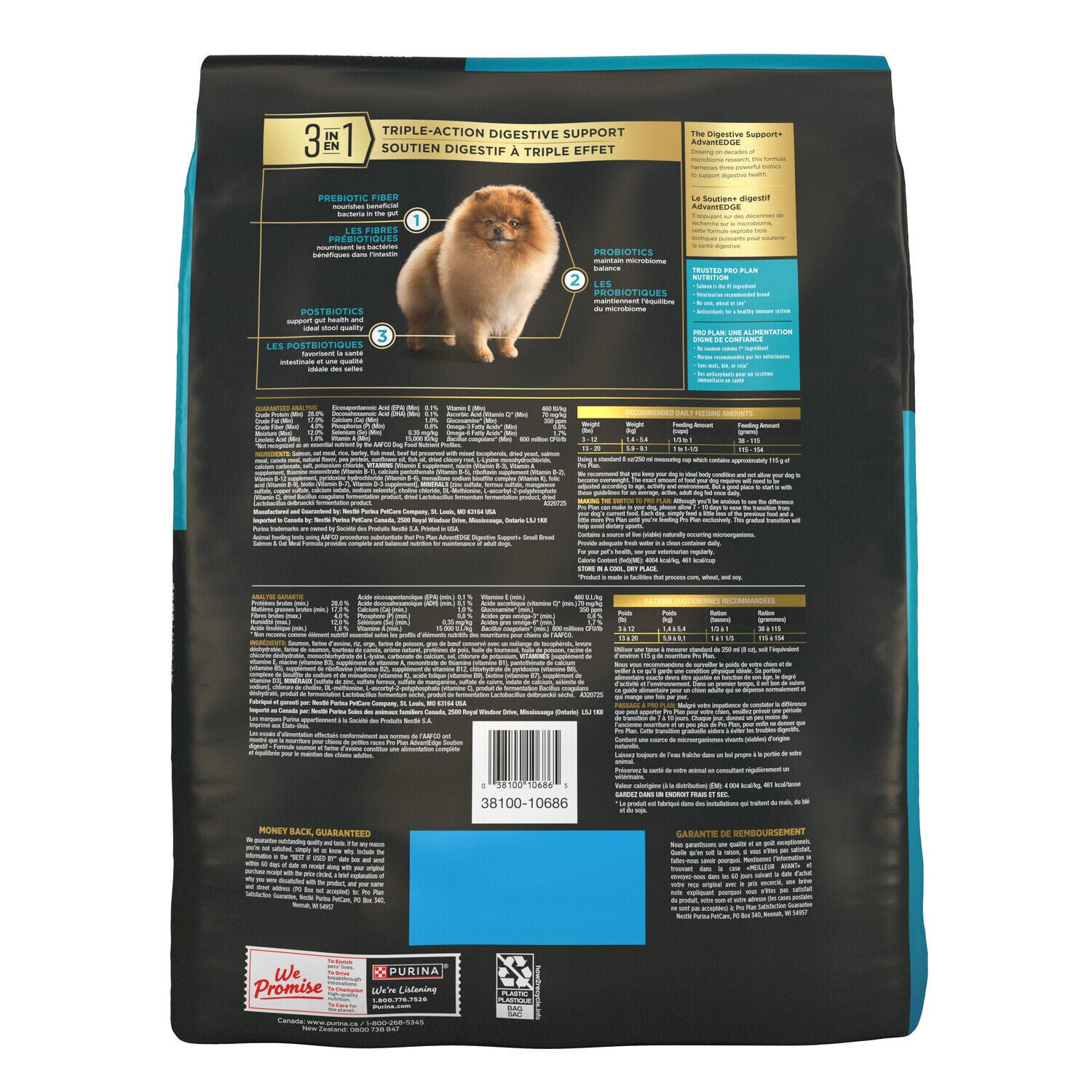 Purina Pro Plan Advantedge Digestive Support Plus Small Breed Salmon And Oat Meal Formula Adult Dry Dog Food - 3.5-Lb. Bag