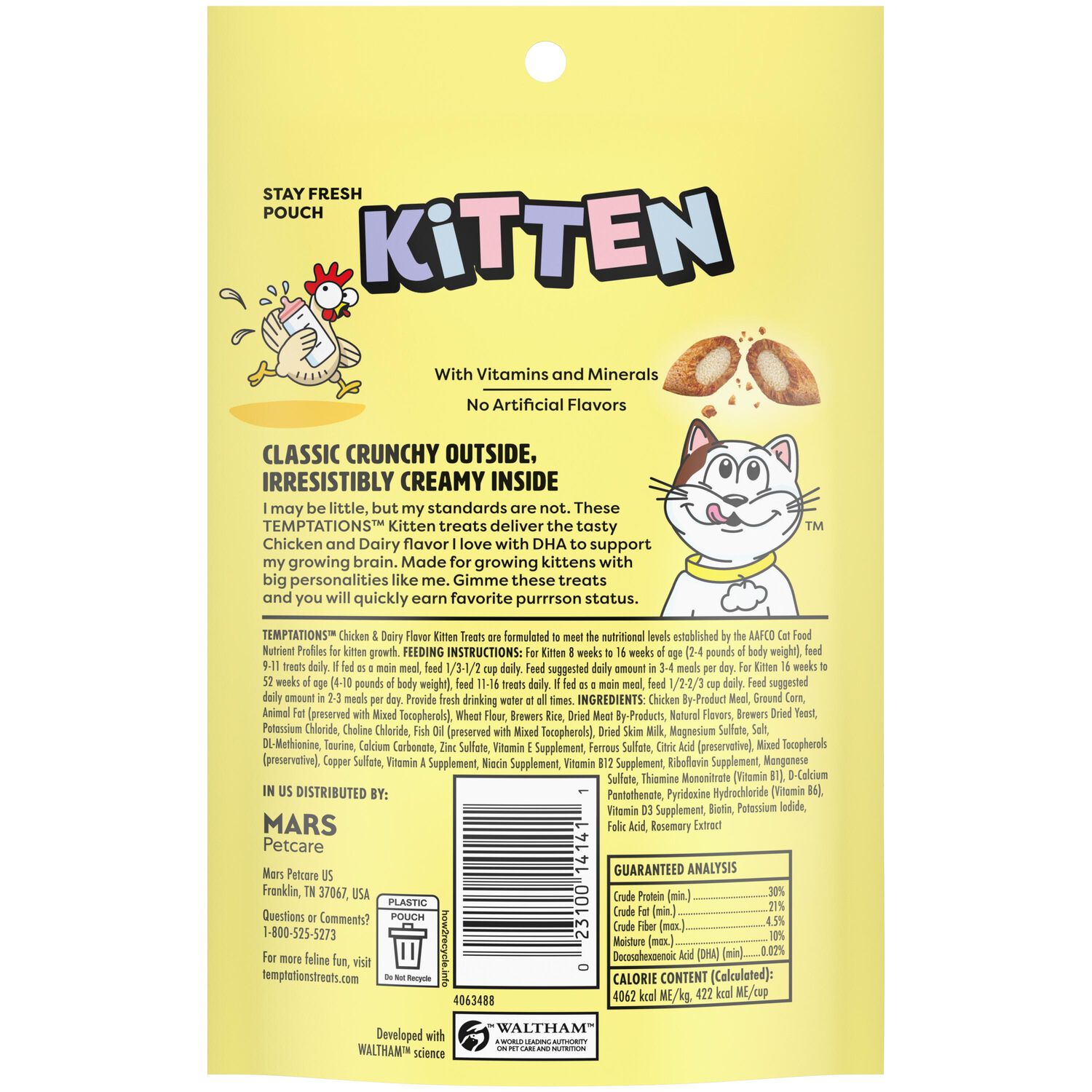 Temptations Kitten Crunchy And Soft Chicken & Dairy Flavor Cat Treats, 3-Oz
