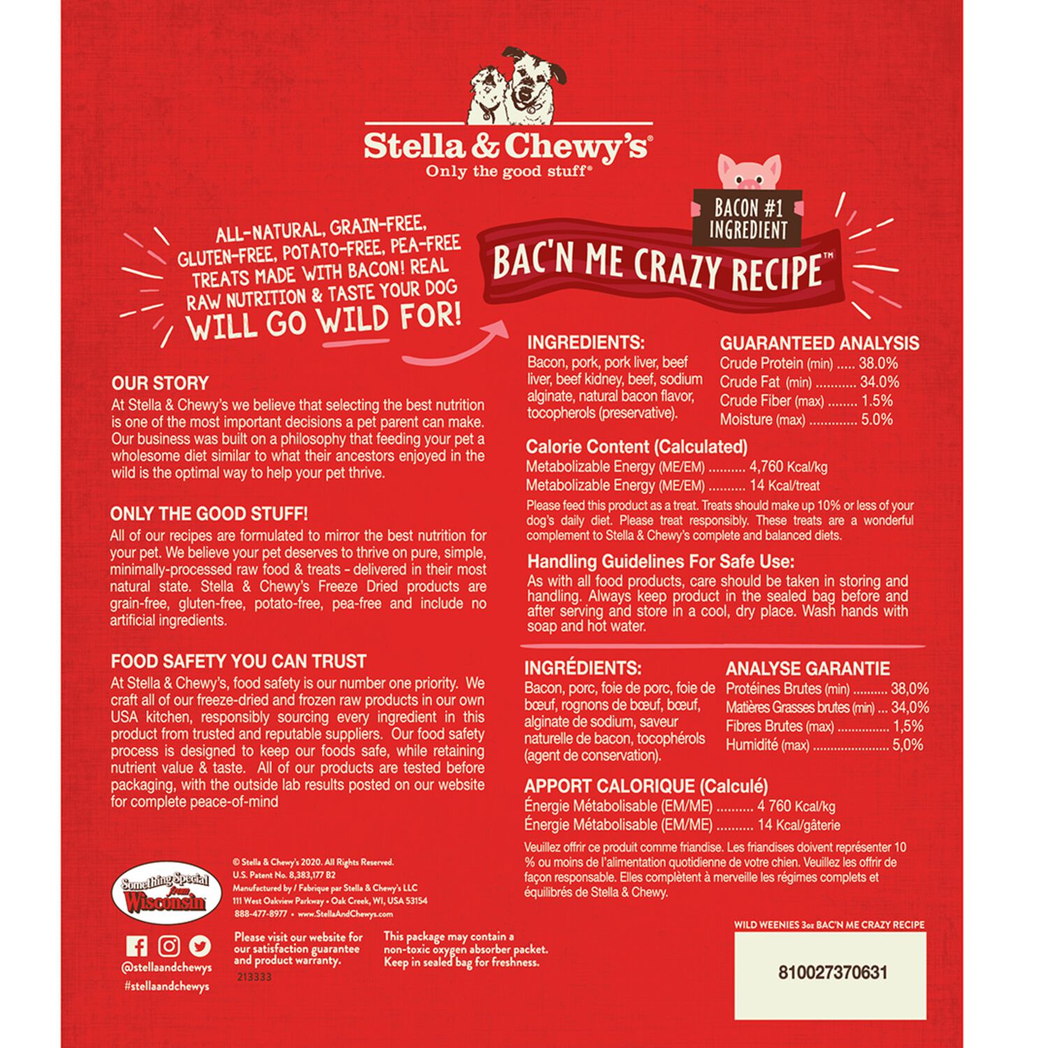 Stella & Chewy's Wild Weenies Bac'n Me Crazy Recipe Freeze-Dried Dog Treats, 11-Oz Bag