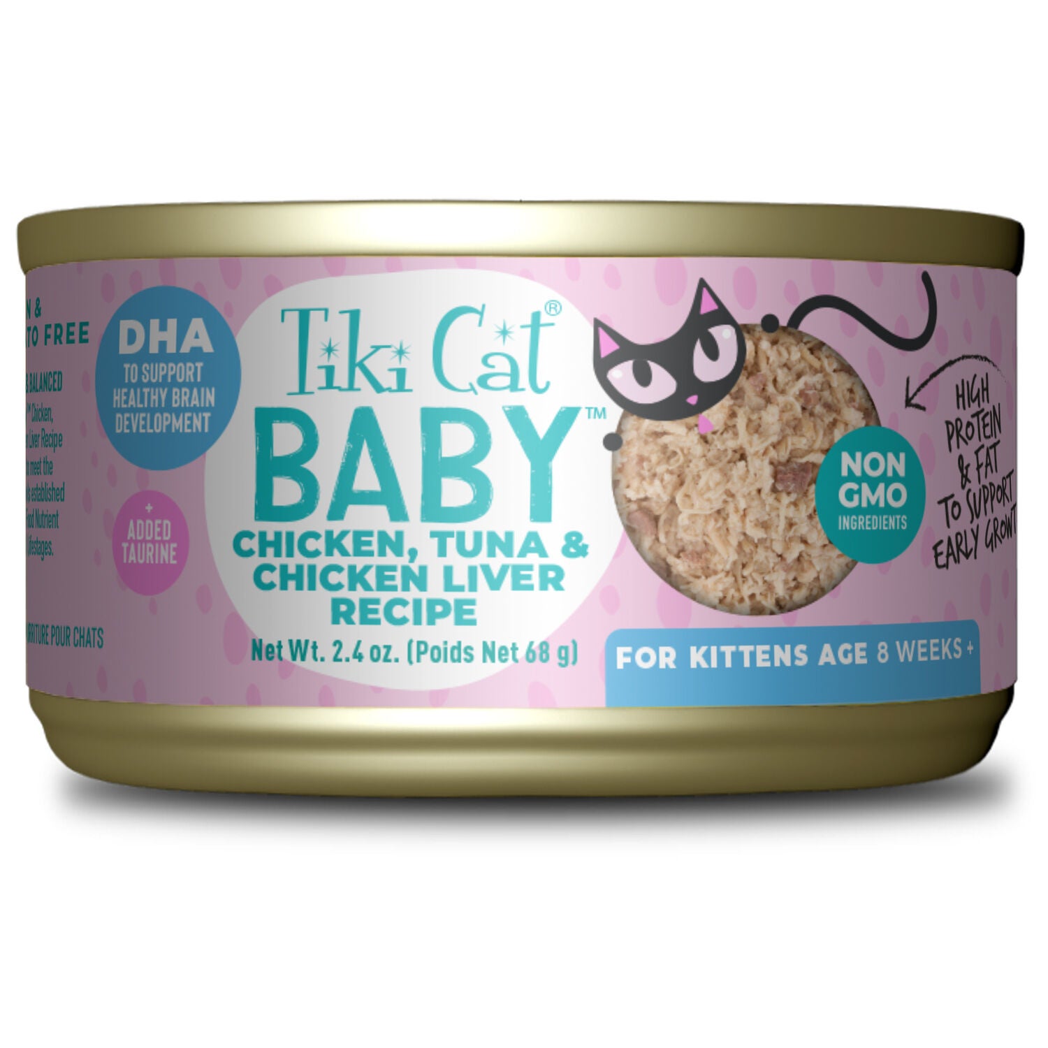 Tiki Cat Baby Wet Kitten Food, Chicken Tuna & Chicken Liver Shreds, 2.4-Oz Can