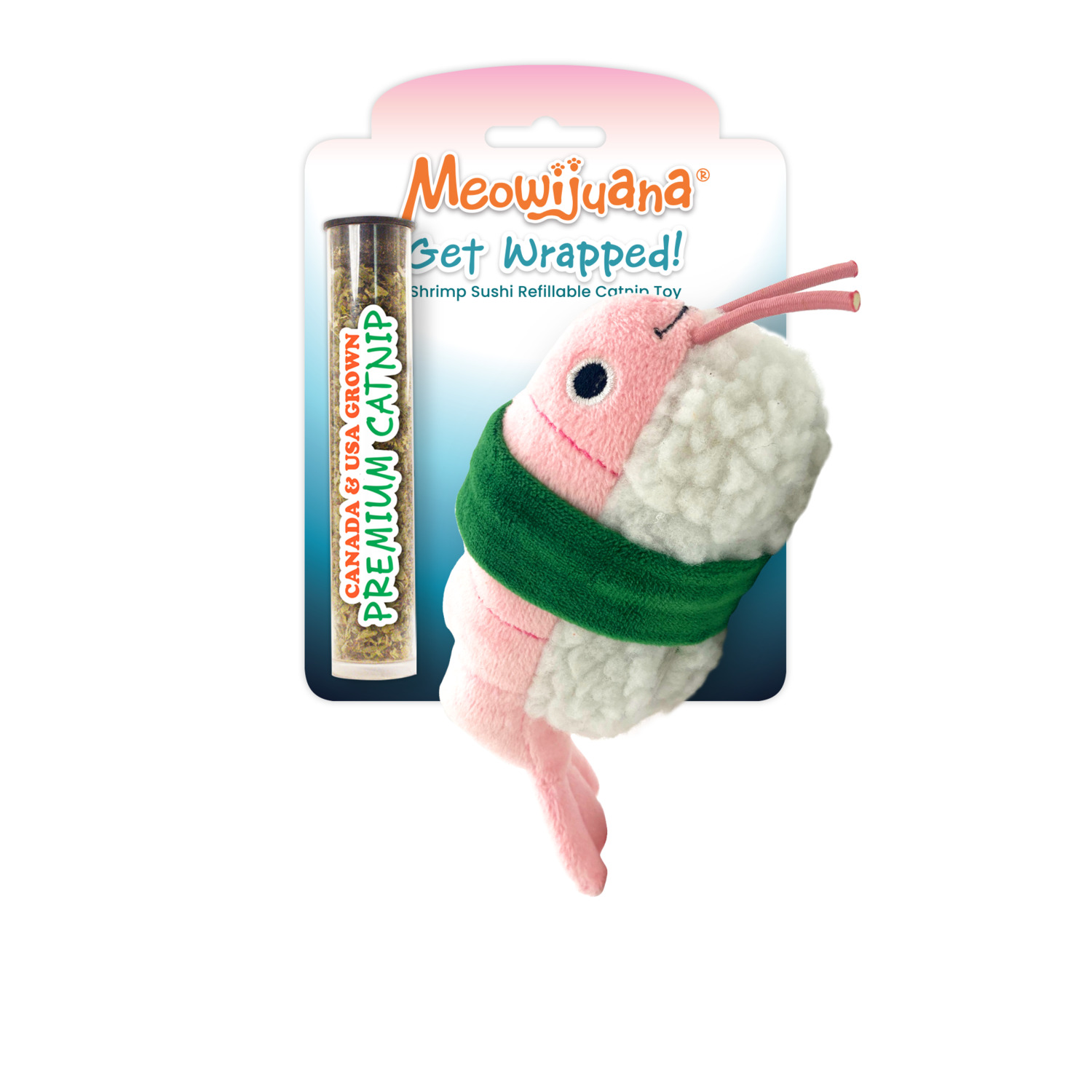 Meowijuana Get Wrapped Refillable Shrimp Sushi Roll & Catnip Cat Toy