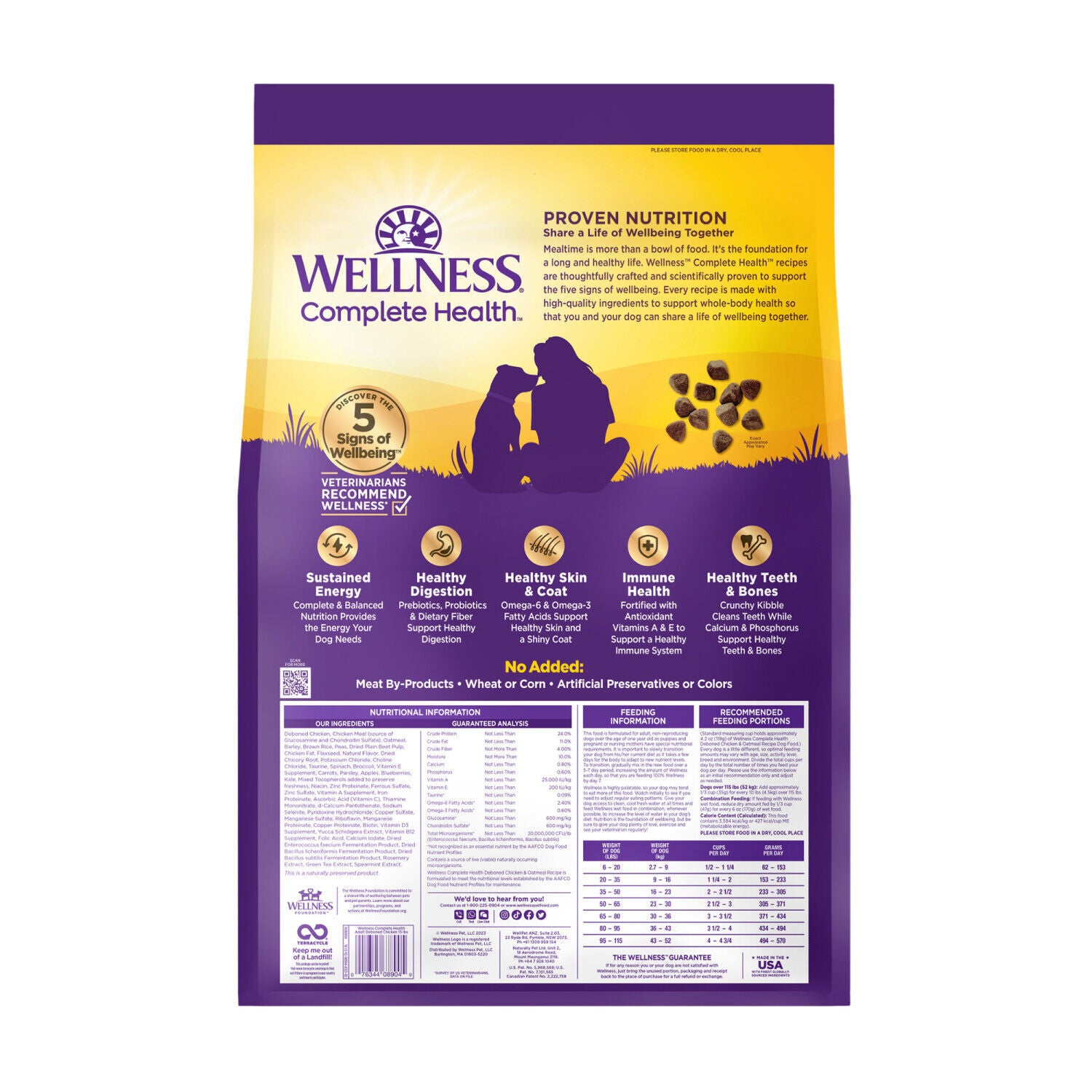 Wellness Complete Health Dry Dog Food, Wholesome Grains, Natural, Chicken & Oatmeal Recipe, 5-Pound Bag