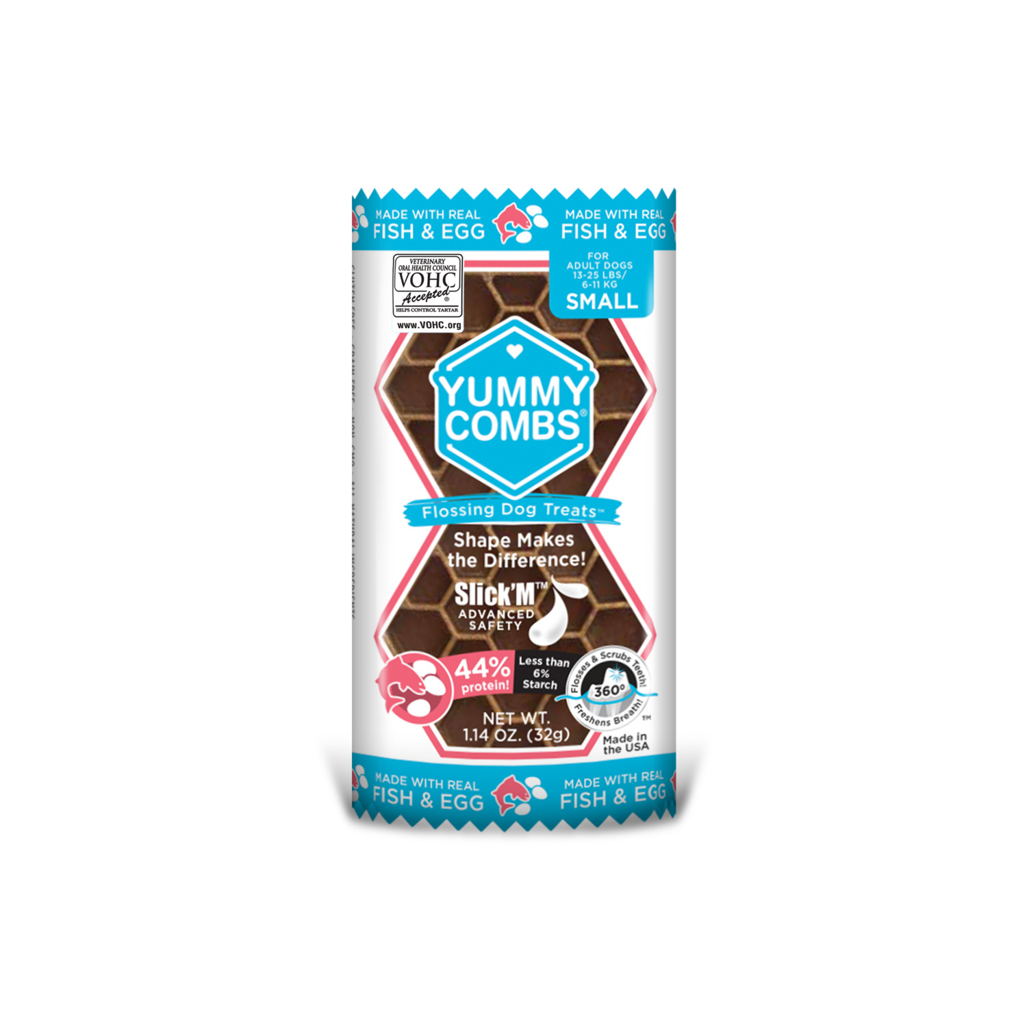 Yummy Combs Small Dog Grain Free Dental Treats, Fish & Egg, 2 Pack