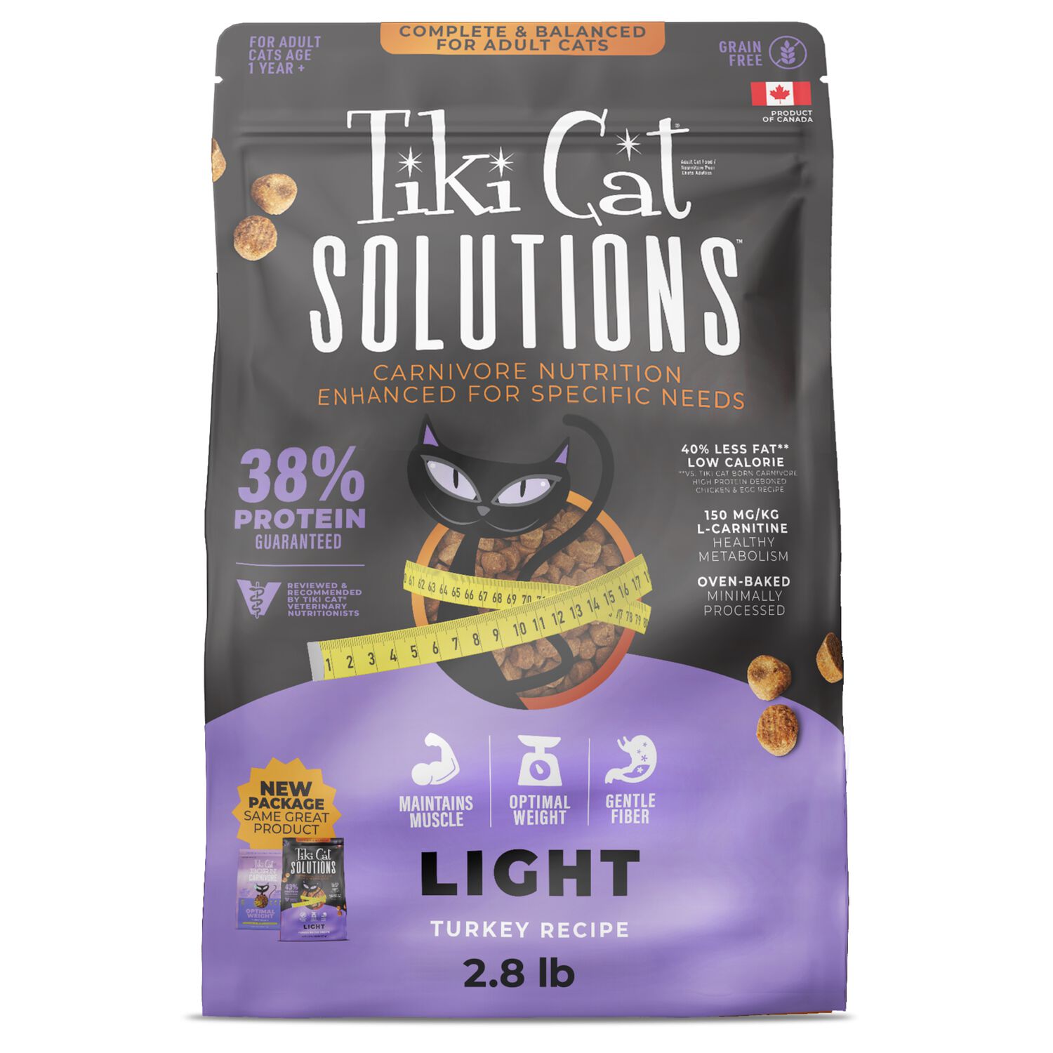 Tiki Cat Solutions Dry Cat Food, Light, Turkey, 2.8-Lbs Bag