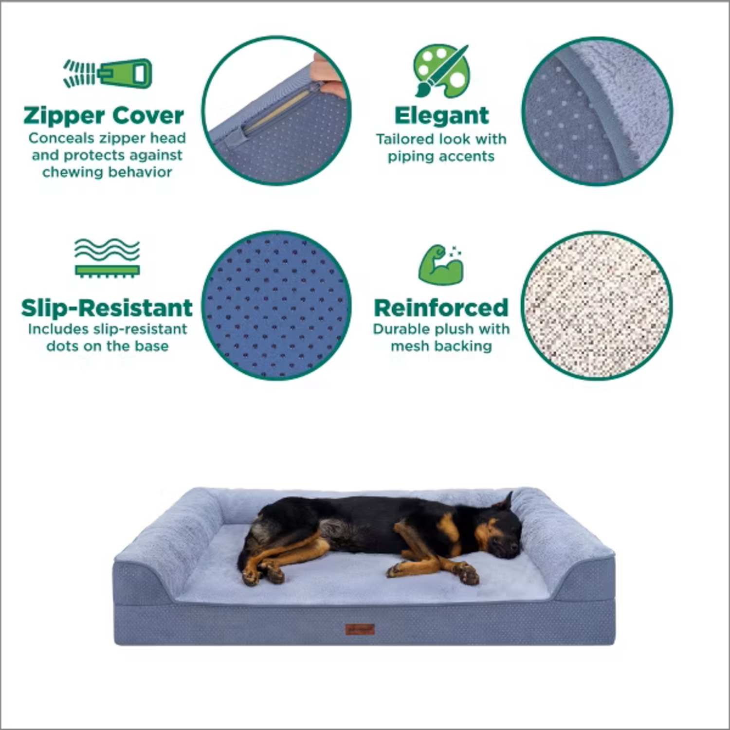 Furhaven Plush & Embossed Velvet Dreamer Sofa Orthopedic Foam Dog Bed, Steel Blue, Large