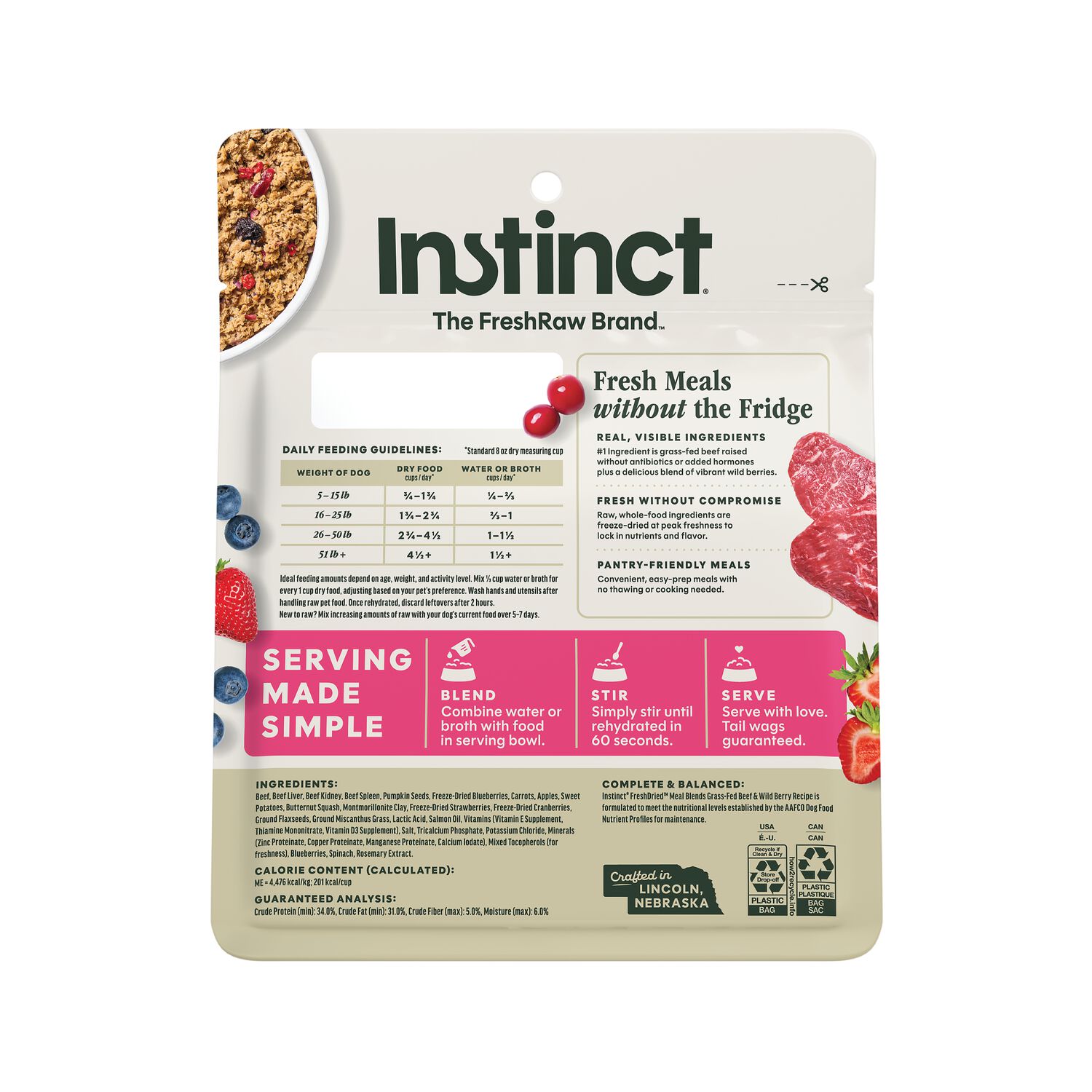 Instinct Freshdried Meal Blends Freeze-Dried Raw Adult Dog Food, Grass-Fed Beef & Wild Berries Recipe, 23-Oz Bag