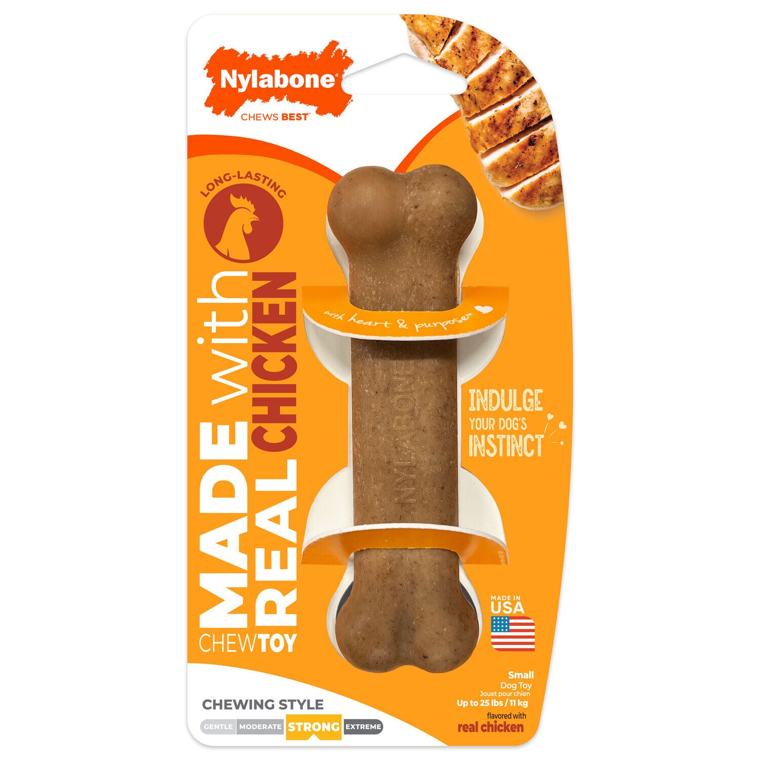 Nylabone Strong Chew Original Bone Dog Chew Toy Made With Real Chicken, Small