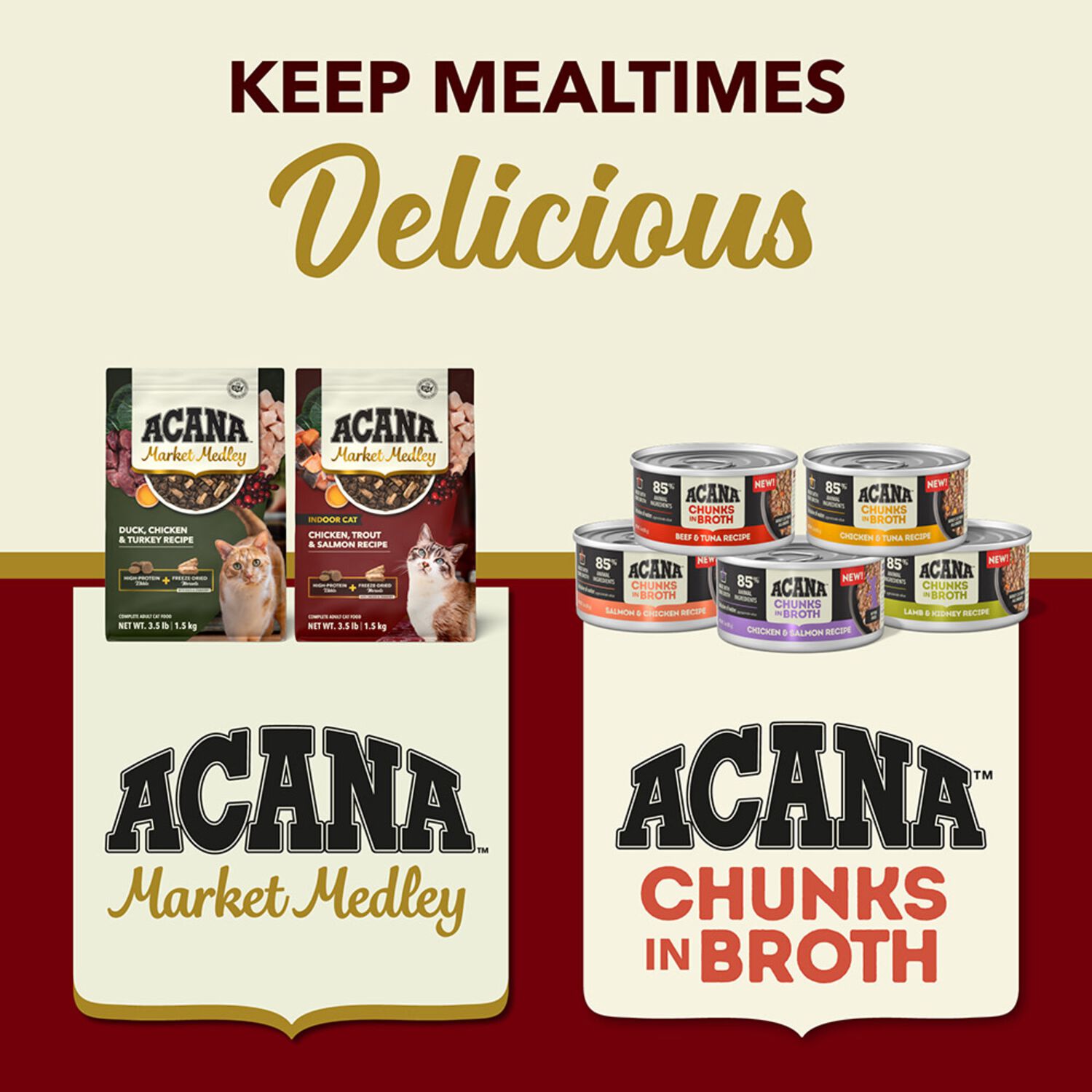 Acana Market Medley Indoor Cat Dry Cat Food, Chicken, Trout & Salmon Recipe, High-Protein Kibble + Freeze-Dried Morsels, 3.5-Lb Bag