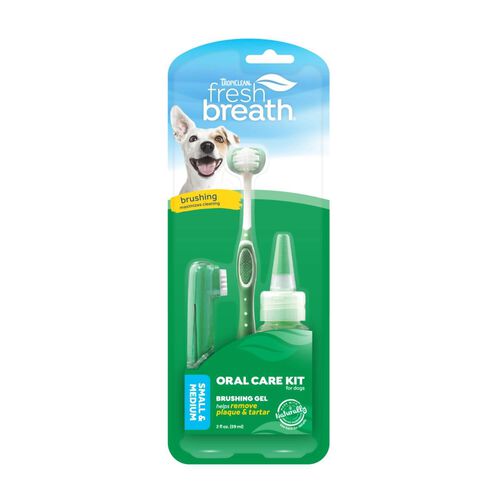 Tropiclean Fresh Breath Oral Care Kit With Triple Flex Toothbrush For Small/Medium Dogs