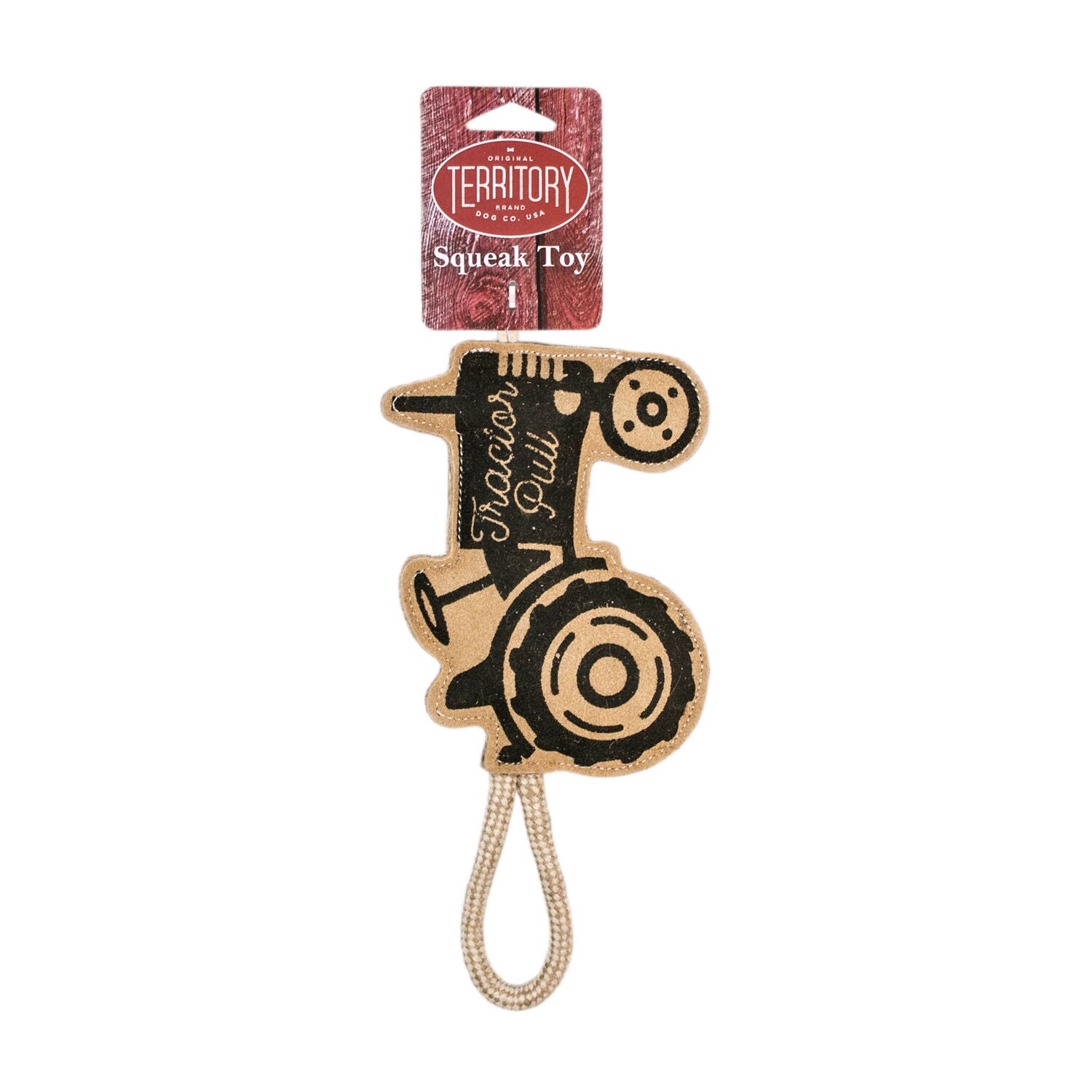 Territory Natural Leather Tractor Pull & Tug Dog Toy With Squeaker - 8"