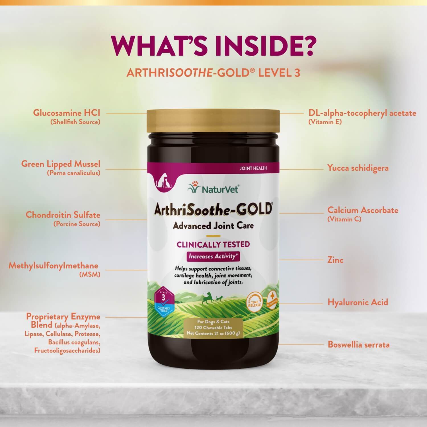 Naturvet Arthrisoothe-Gold Advanced Joint Care Chewable Tablets For Dogs & Cats