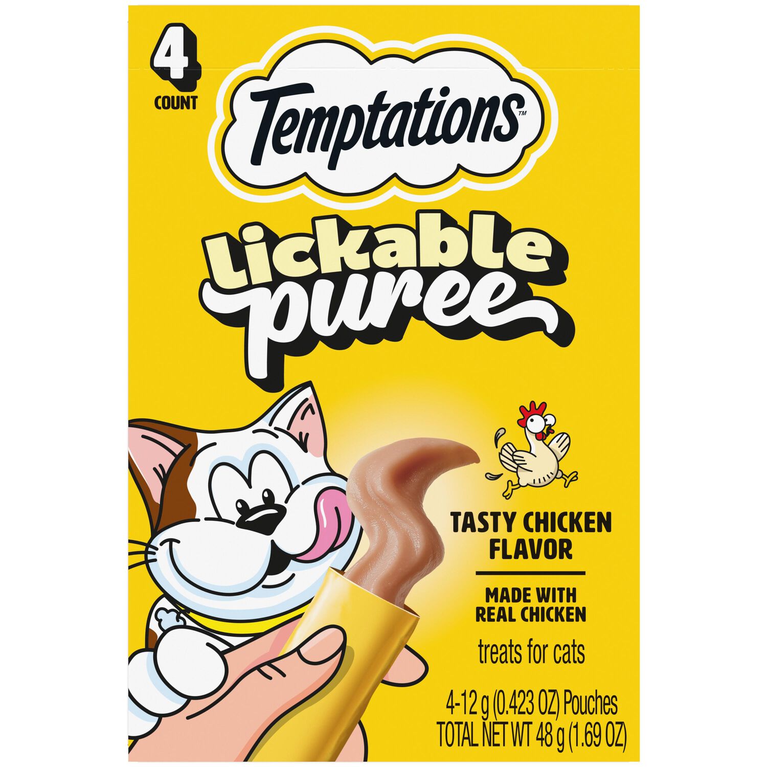 Temptations Creamy Puree With Chicken Lickable, Squeezable Cat Treats, 4-Pack Of  0.4-Oz Pouches