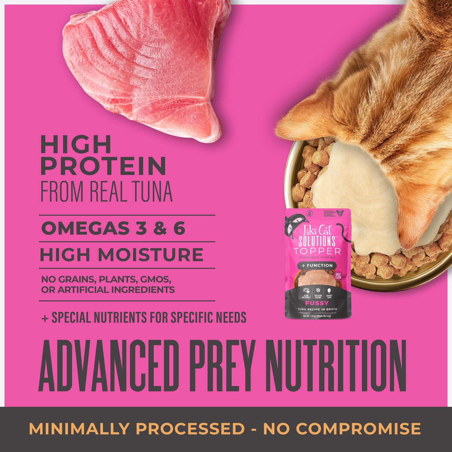 Tiki Cat Solutions Topper, Fussy, Tuna Recipe In Broth, 1.5-Oz Pouch Pack Of 12