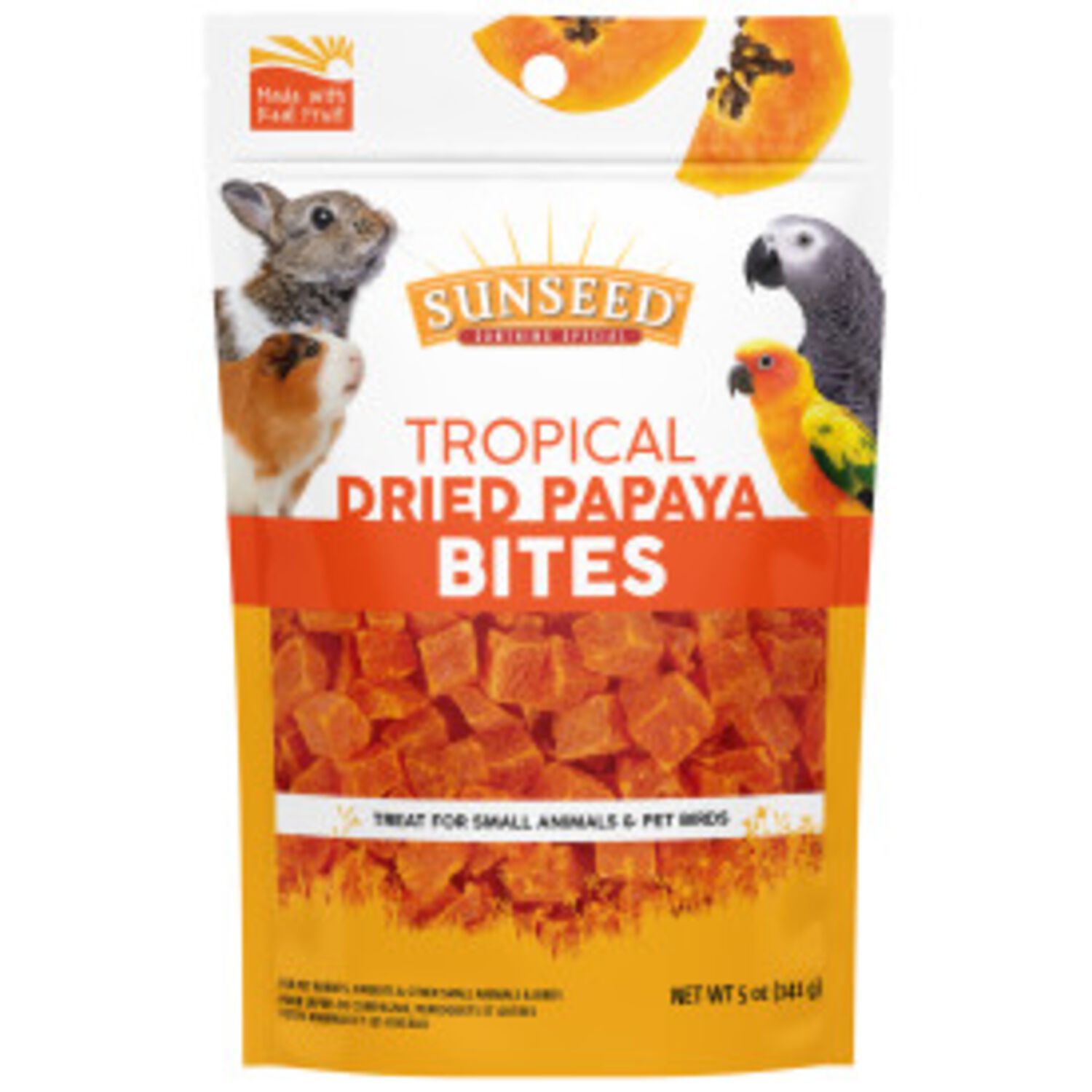 Sun Seed Natural Tropical Dried Papaya Bites Bird & Small Animal Treats, 5-Oz