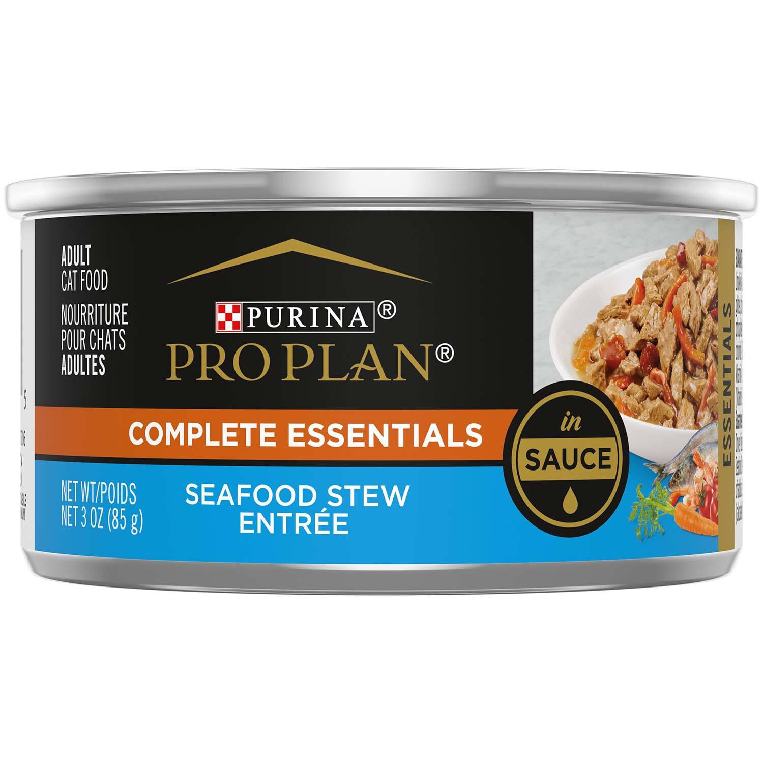 Purina Pro Plan Complete Essentials Seafood Stew Entree In Sauce Adult Wet Cat Food, 3-Oz Can Pack Of 24
