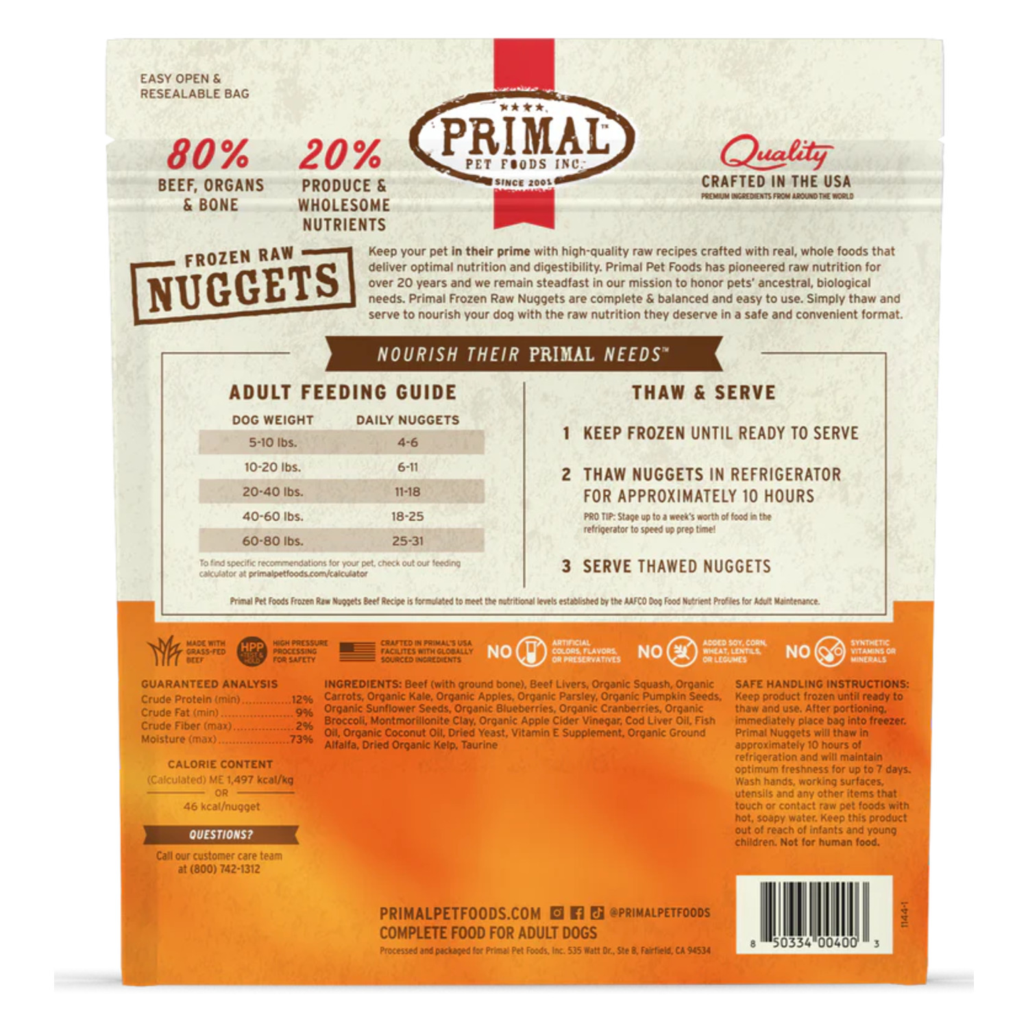 Primal Raw Nuggets Frozen Dog Food, Beef Formula