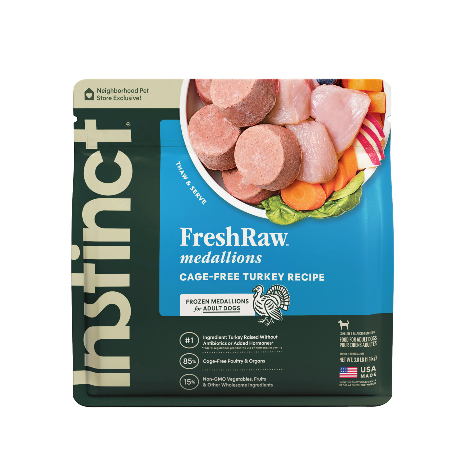 Instinct Freshraw Turkey Medallions Frozen Dog Food, 3-Lb Bag