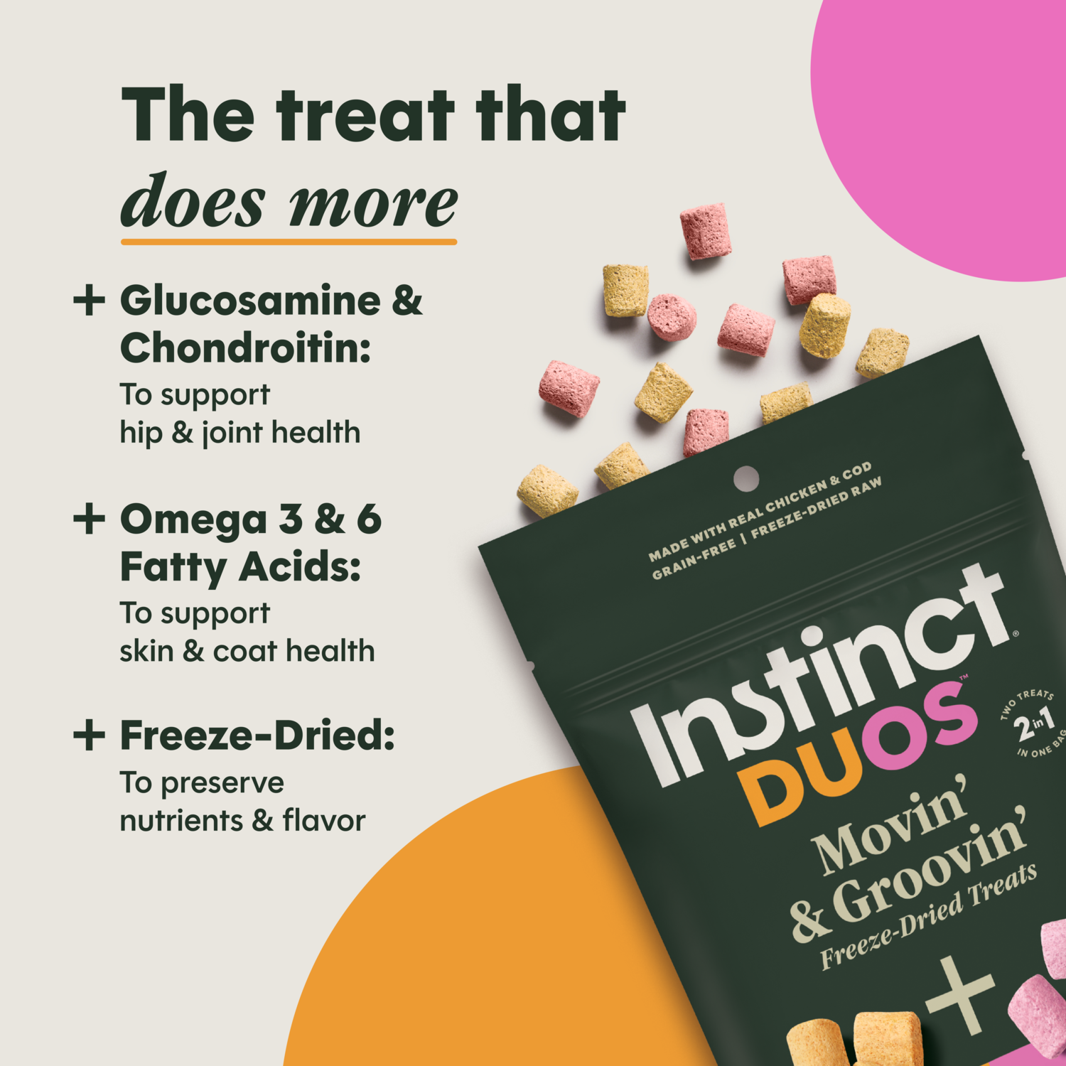 Instinct Duos Movin' & Groovin' 2:1 Healthy Mobility + Skin & Coat Health Freze-Dried Dog Treats, 4-Oz
