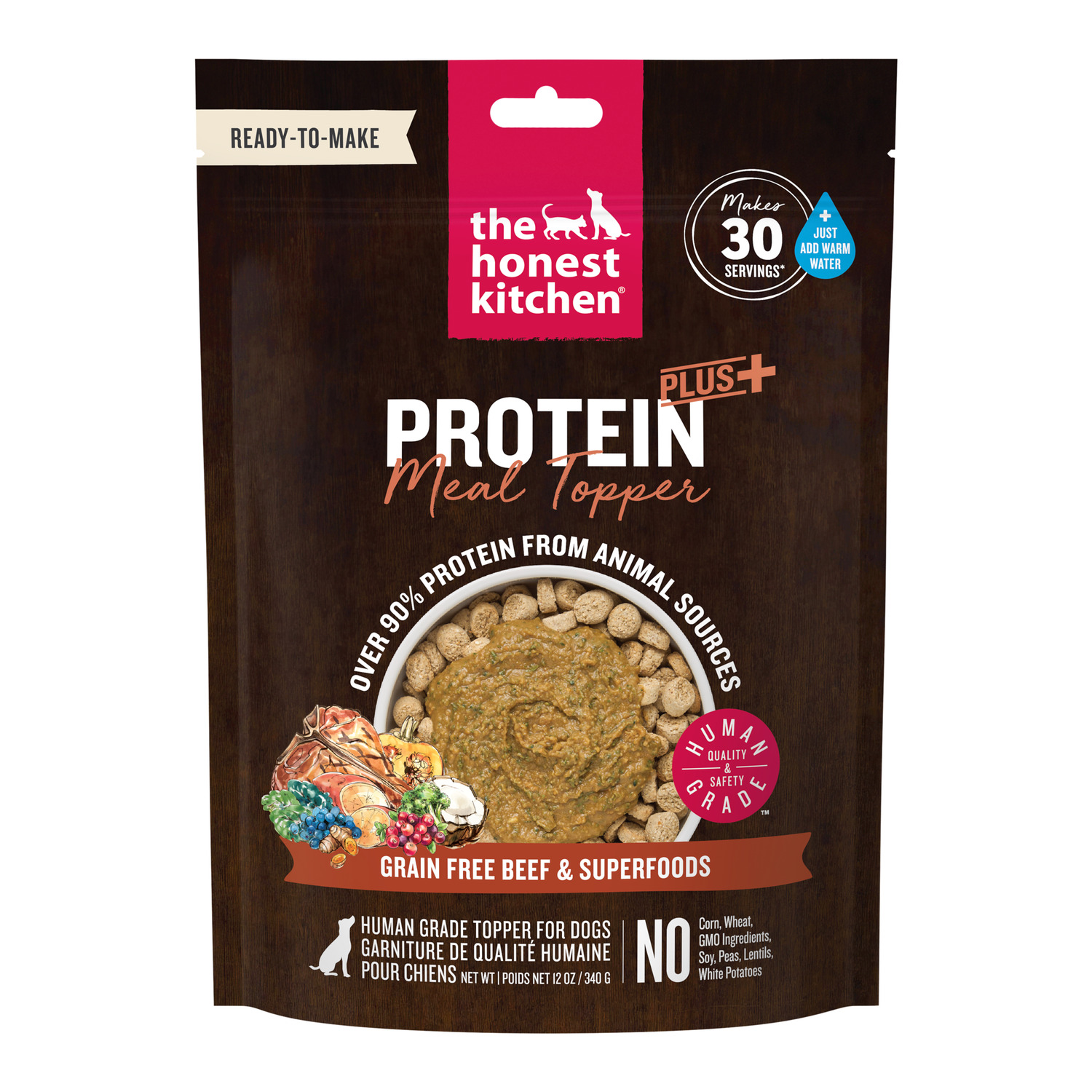 The Honest Kitchen Protein Plus+ Grain Free Beef & Superfoods Dehydrated Dog Food Topper, 12-Oz