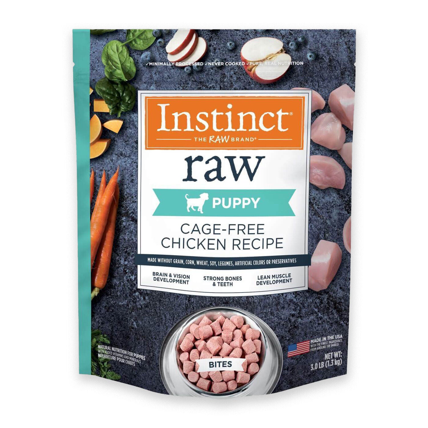 Instinct Frozen Raw Bites Puppy Grain Free Cage Free Chicken Recipe Dog