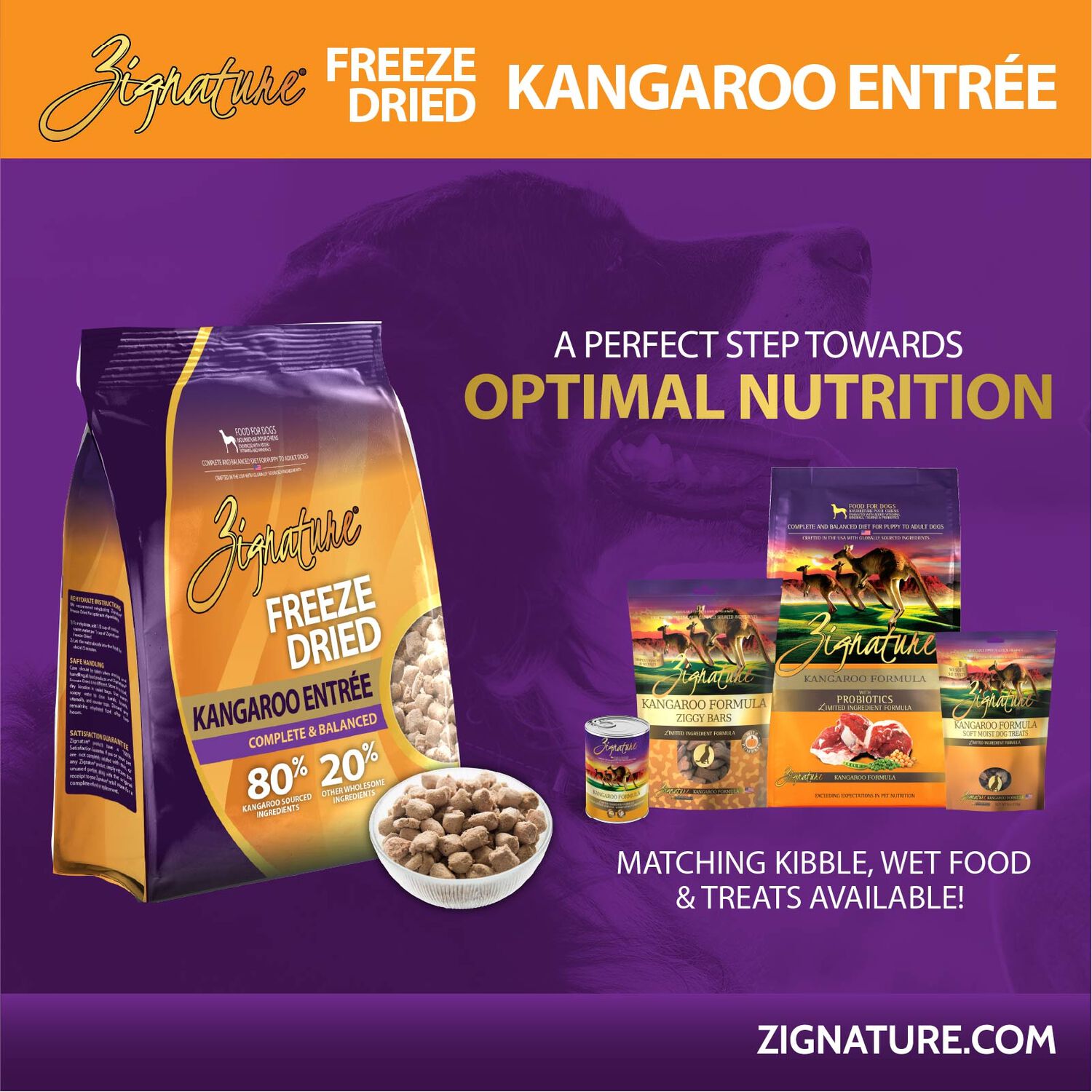 Zignature Grain-Free Kangaroo Entr&eacute;e Freeze-Dried Dog Food, 25-Oz Bag