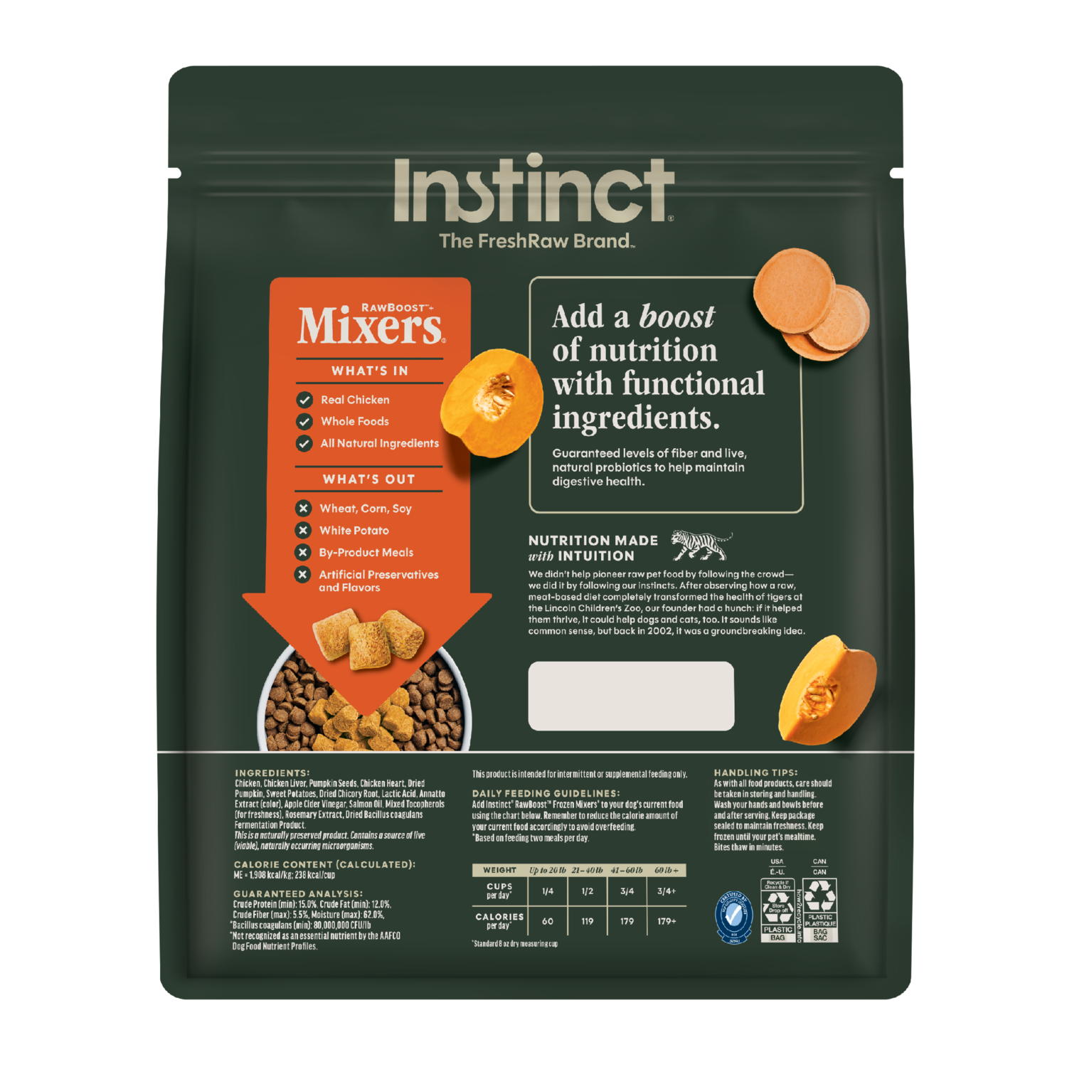 Instinct Frozen Raw Boost Mixers Grain-Free Gut Health Recipe Dog Food Topper, 1.25-Lb Bag
