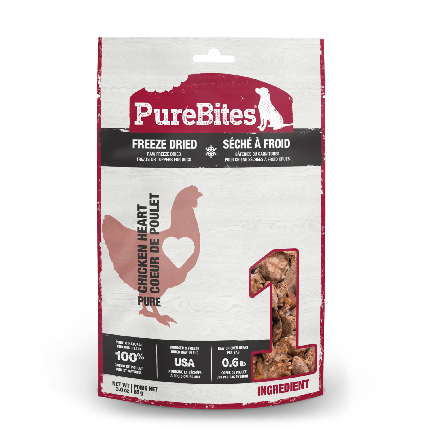 Purebites Freeze-Dried Dog Treats, Chicken Hearts, 3-Oz