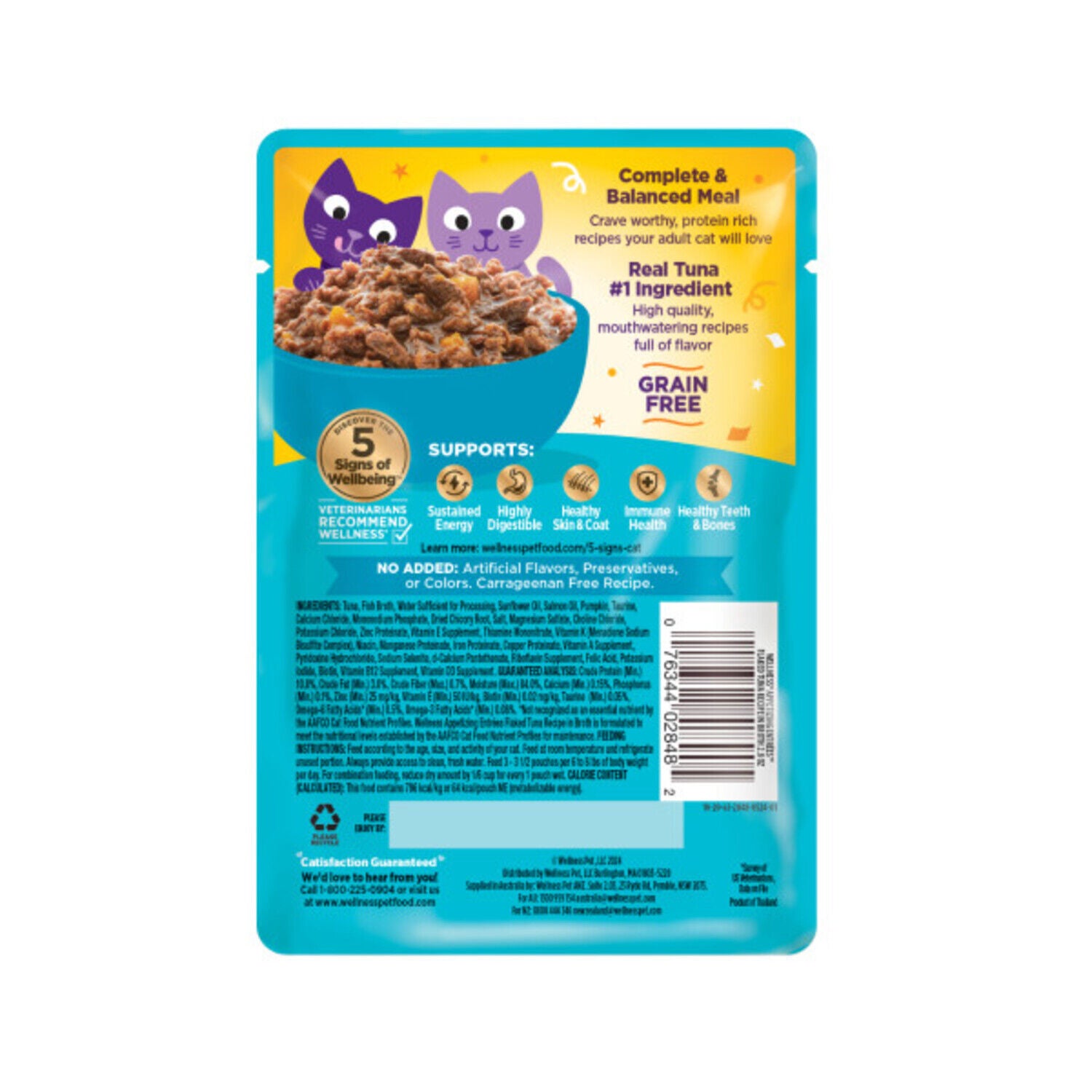 Wellness Appetizing Entrees Flaked Adult Wet Cat Food, Natural, Protein-Rich, Grain-Free Tuna Recipe, 1.4-Oz