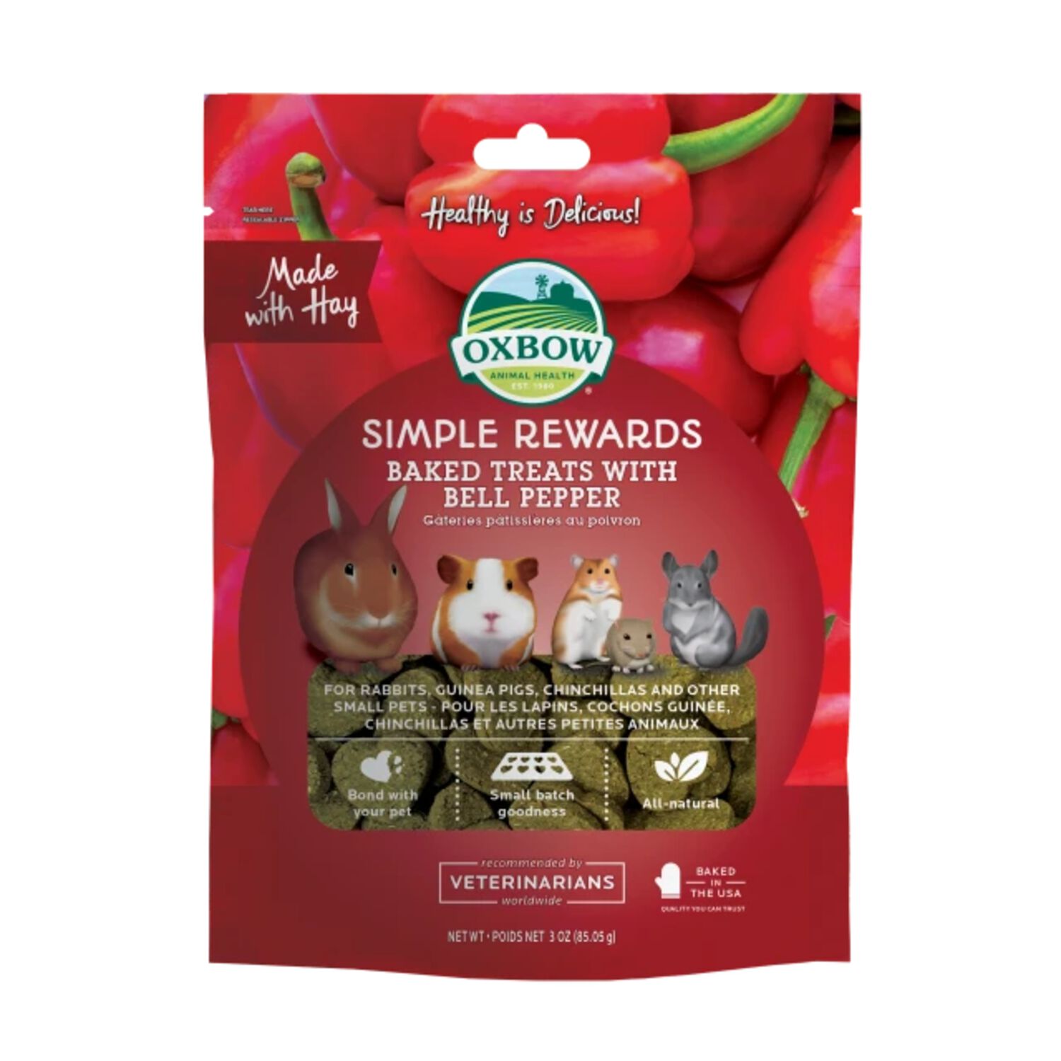 Oxbow Simple Rewards Baked With Bell Pepper Small Animal Treats, 3-Oz