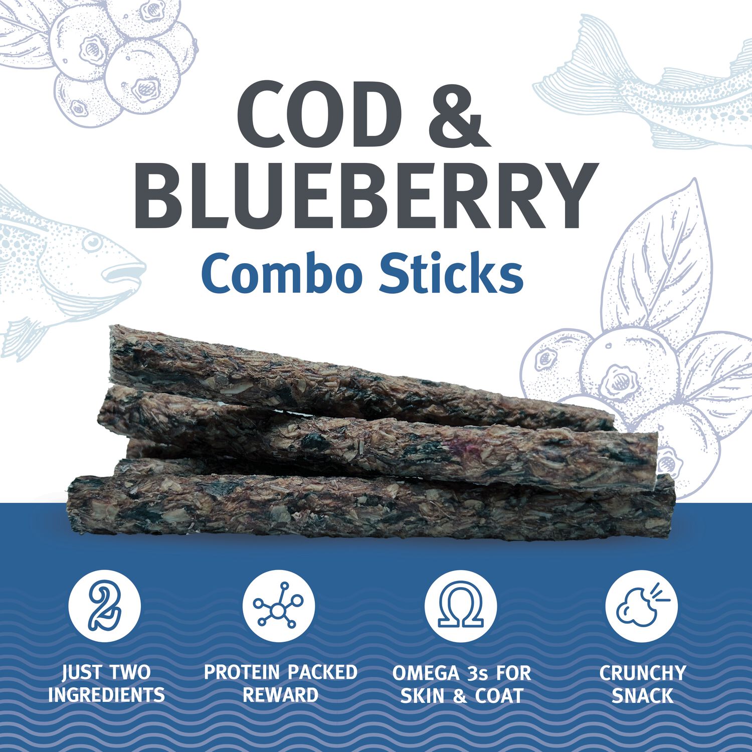 Icelandic+ Cod & Blueberry Combo Sticks Limited Ingredients Dog Treats, 2-Oz.