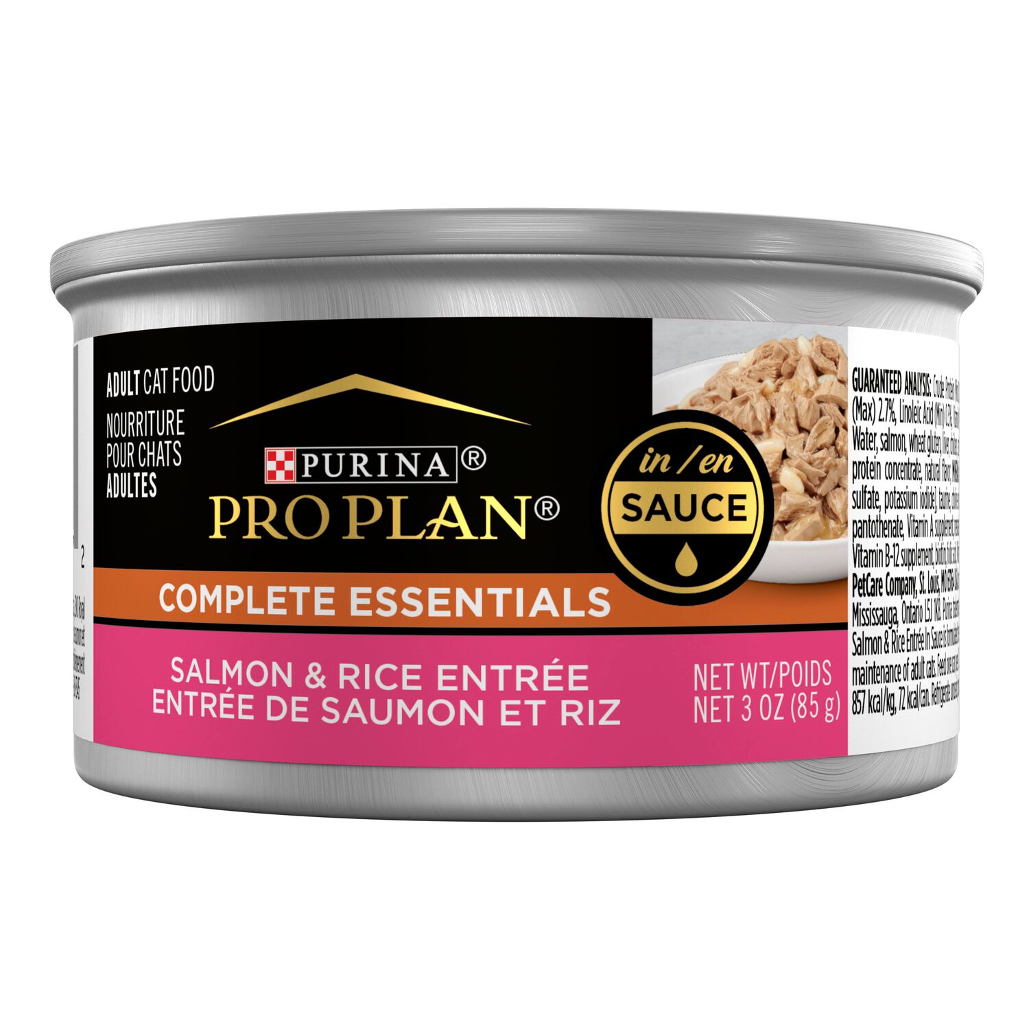 Purina Pro Plan Complete Essentials Salmon And Rice Entree In Sauce Pate Wet Cat Food, 3-Oz - 24 Pack