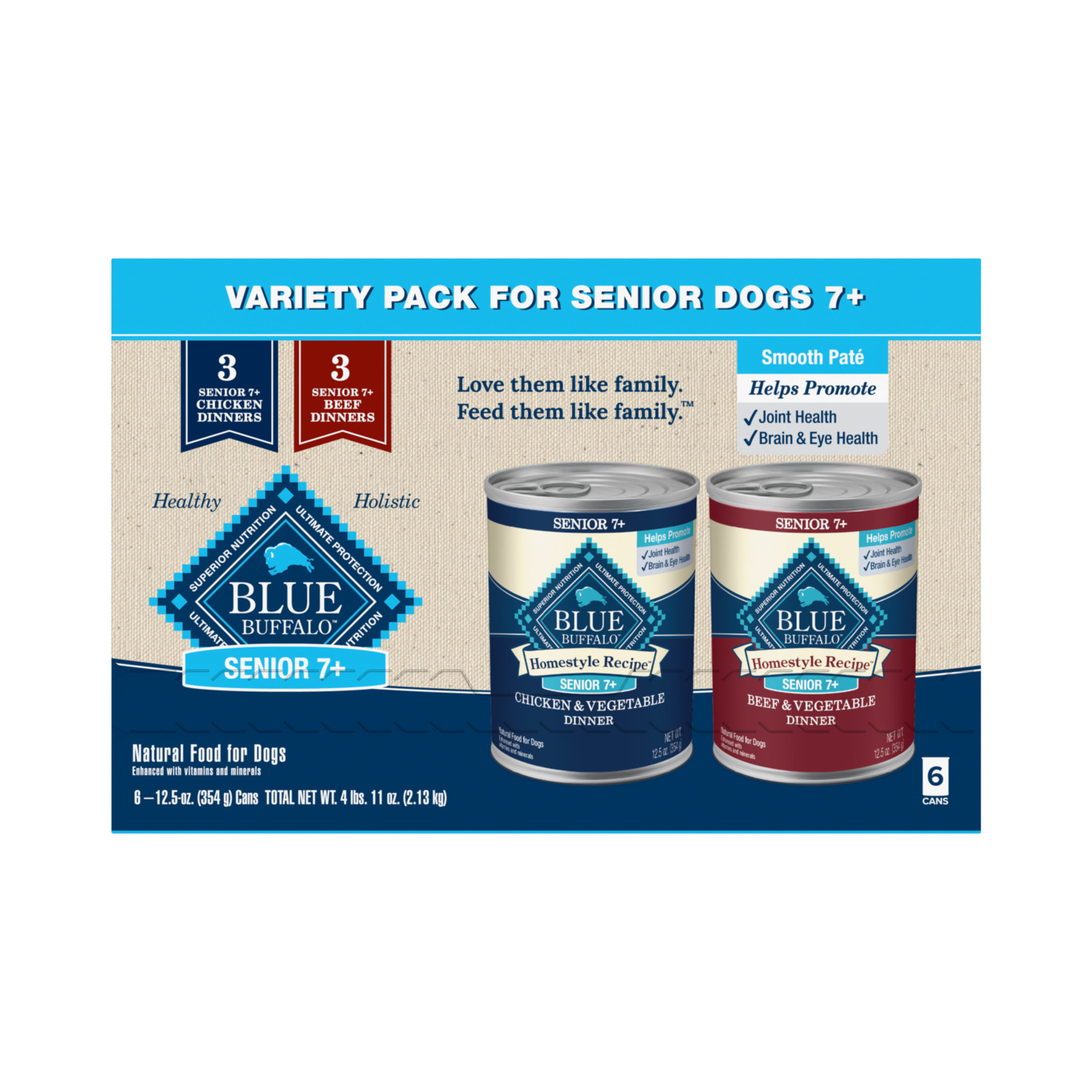 Blue Buffalo Homestyle Recipe Natural Senior Wet Dog Food, Beef & Chicken Dinner Variety Pack
