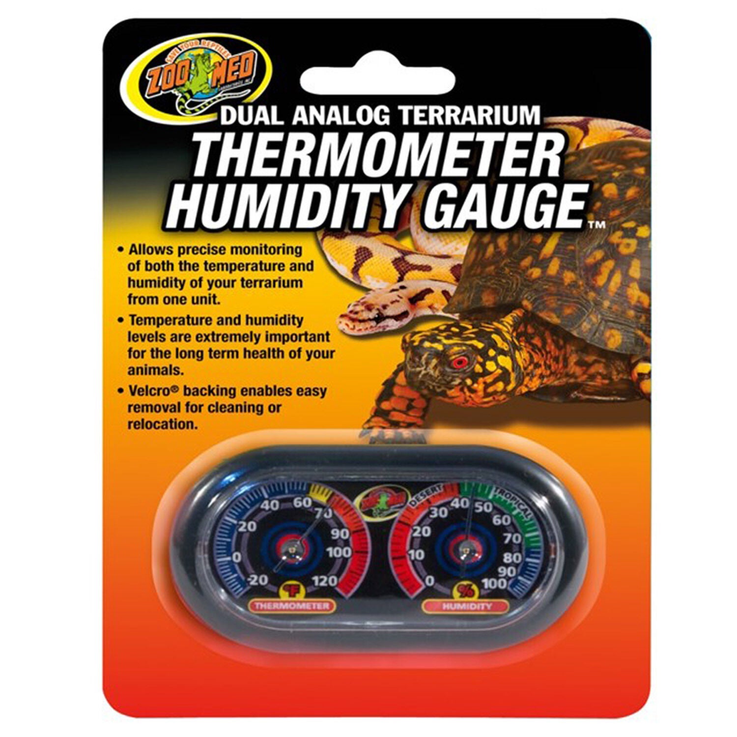 Zoo Med Dual Analog Terrarium Thermometer Humidity Gauge For Reptiles