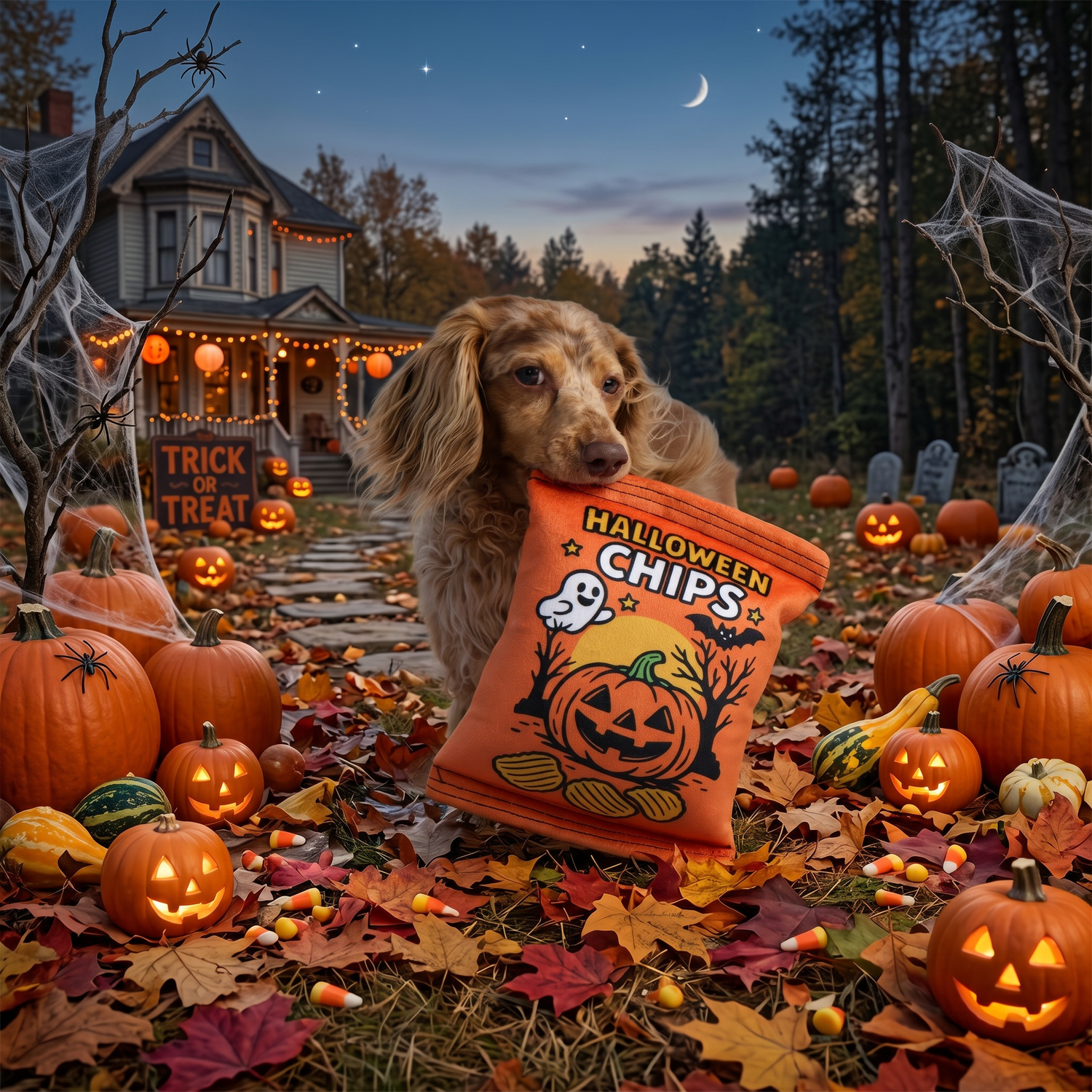 Aristopet Halloween Chips Bag Squeak And Crinkle Plush Dog Toy