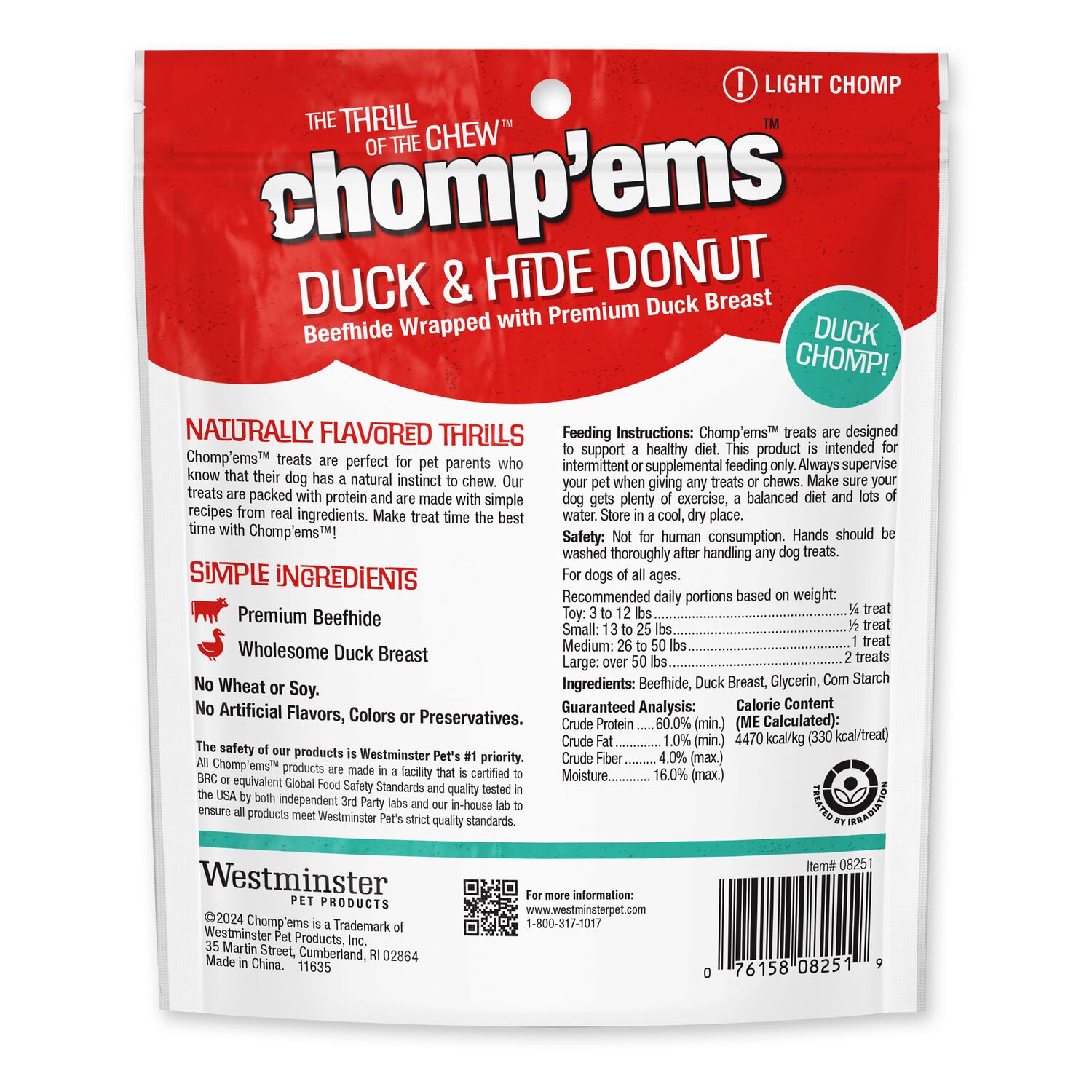 Chomp'ems Beefhide Donut  With Duck Dog Treats, 6'' - 1 Count