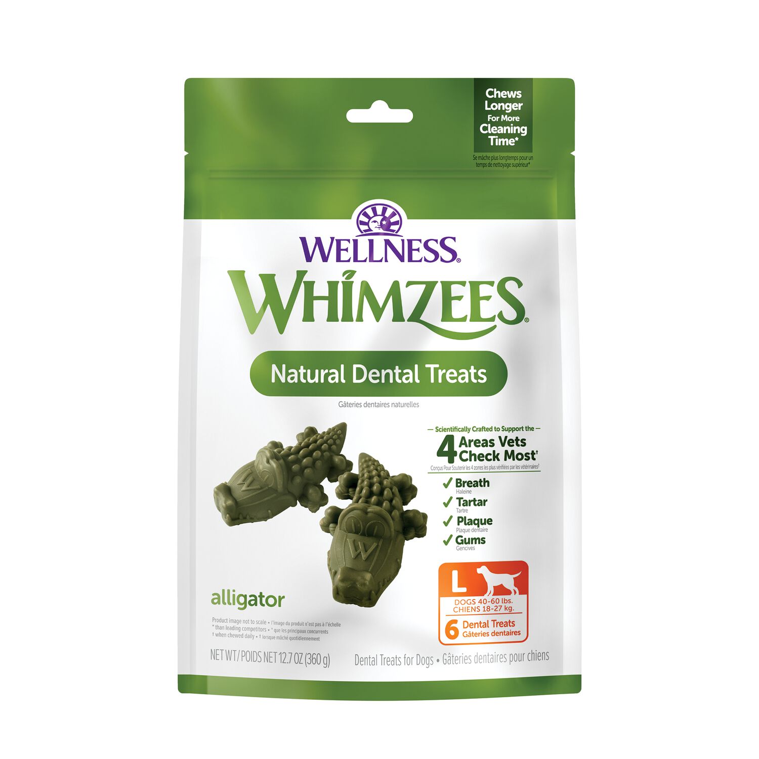 Whimzees Grain-Free Alligator Dental Treats, For Large Dogs 40-60 Lbs, 6-Ct